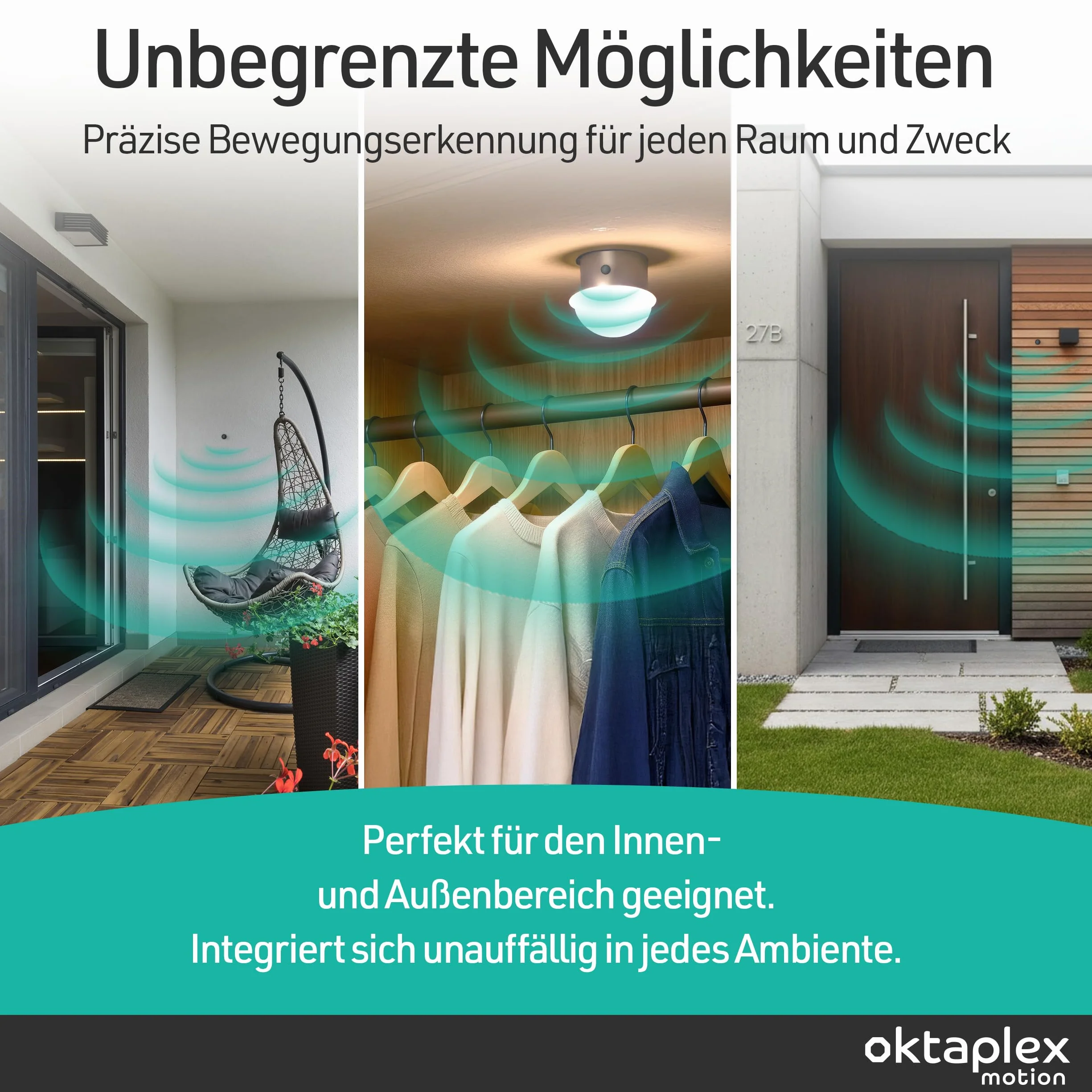 Oktaplex Jana 2-częściowy czujnik ruchu na zewnątrz podczerwieni 360 stopni IP65 czarny z kablem 50 cm