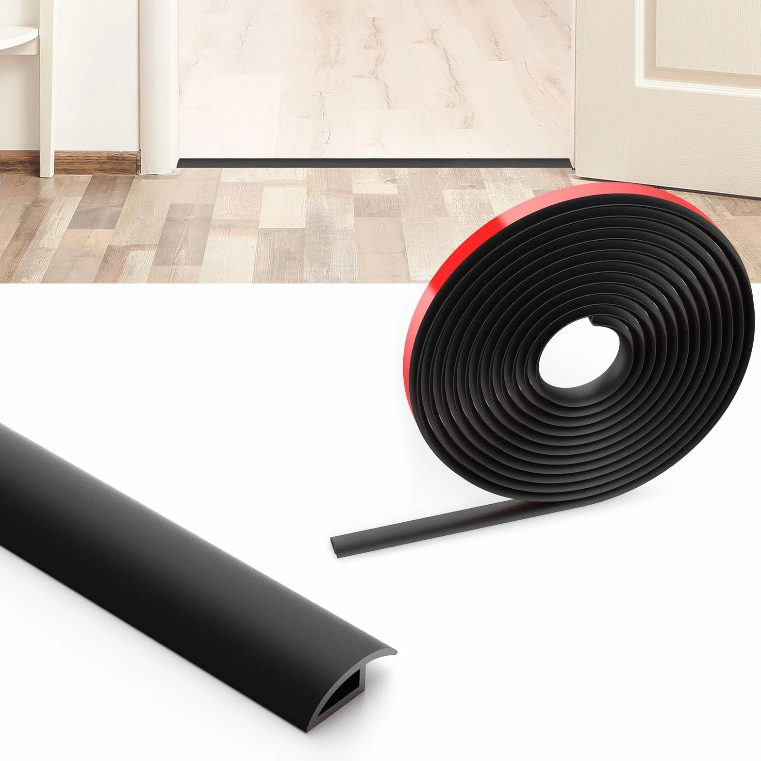 Flintronic Listwa przejściowa do podłóg laminowanych 1,2 m PVC samoprzylepna czarna 10 mm