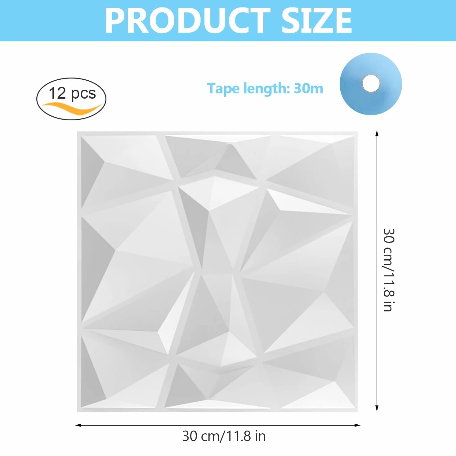 Panele ścienne 3D 30x30 cm matowe białe diamentowe PCV do dekoracji salonu sypialni łazienki