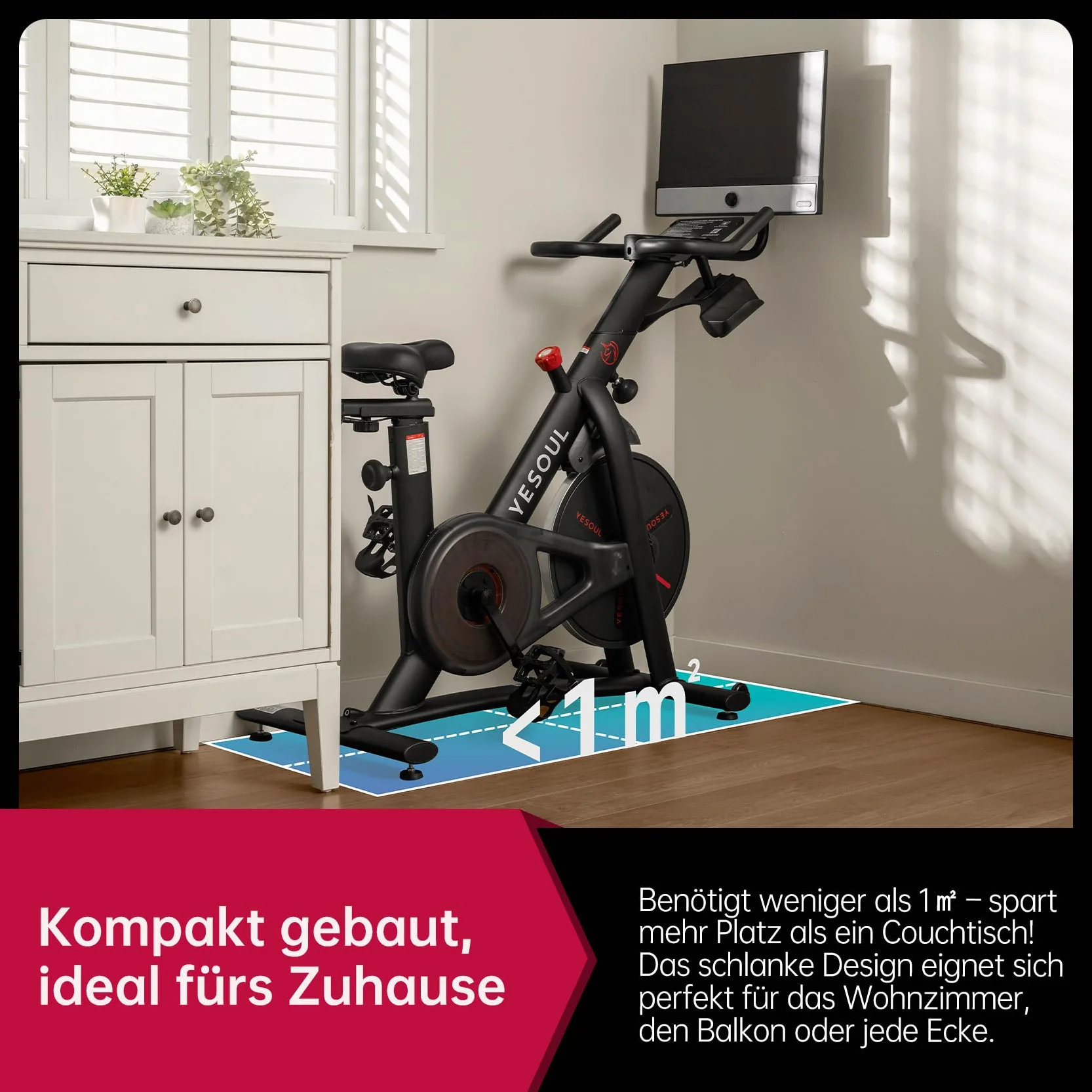 YESOUL BIKE G1M MAX rower treningowy z magnesem, wyświetlacz FHD, 21,5", czarny, obrót o 360°, elektryczny 24 V, rower wewnętrzny, 35 kg, pojemność 137 x 53 x 145 cm