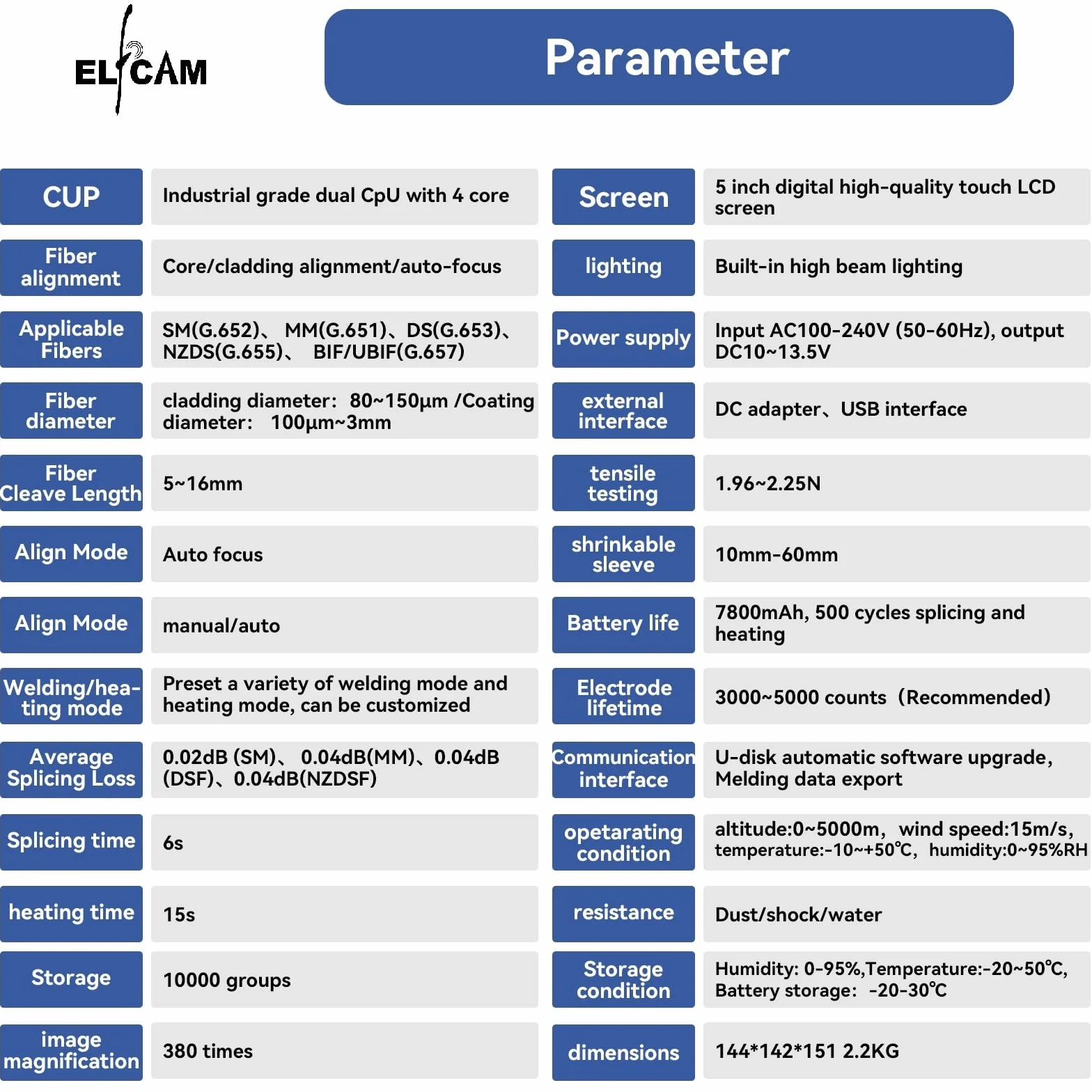 Elfcam Spawarka światłowodowa S10 Pro 6 silników zestaw narzędzi akcesoriów FTTx
