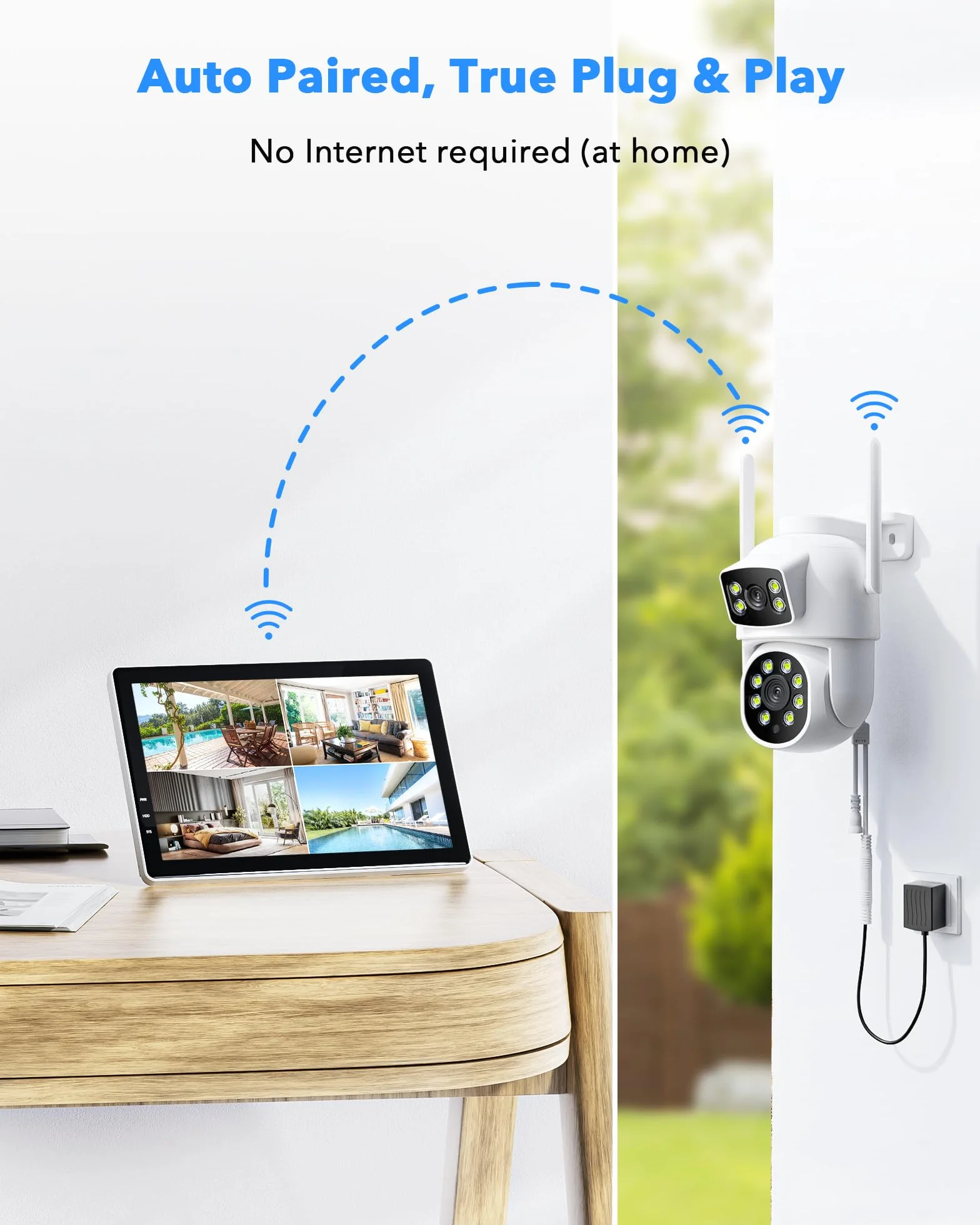Camcamp Zestaw kamer monitoringowych 10" ekran WLAN WiFi 2,4/5GHz 10CH NVR 4x 2K 360° PTZ podwójny obiektyw kolorowa noktowizja