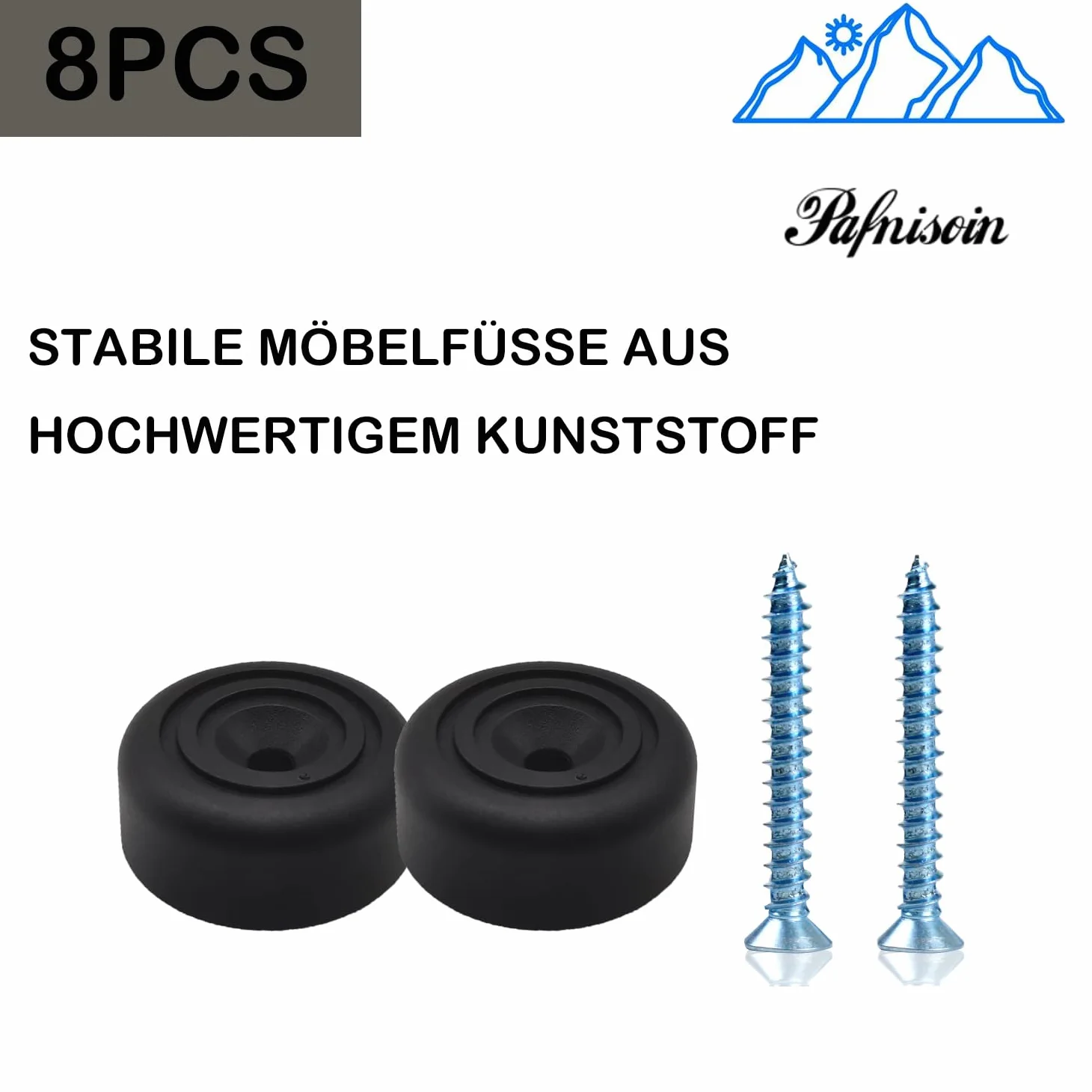 Czarne okrągłe nogi meblowe Ø 33 x 13 mm, 8 sztuk, z tworzywa sztucznego