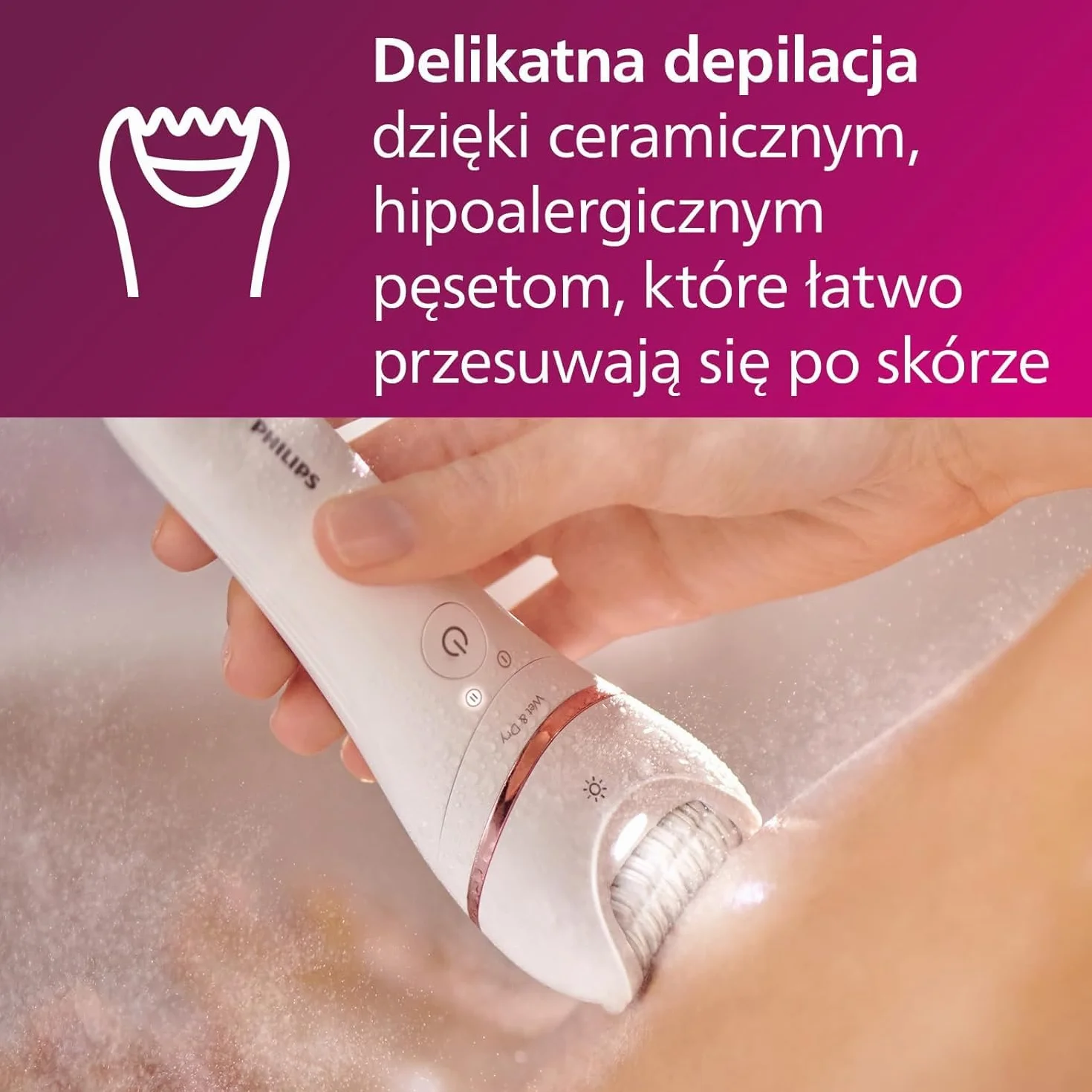 Philips Depilator z serii 8000, bezprzewodowy depilator na mokro i na sucho do nóg i ciała z 9 akcesoriami, golarką, trymerem, pilnikiem do pedicure i szczoteczką złuszczającą, model BRE740/10