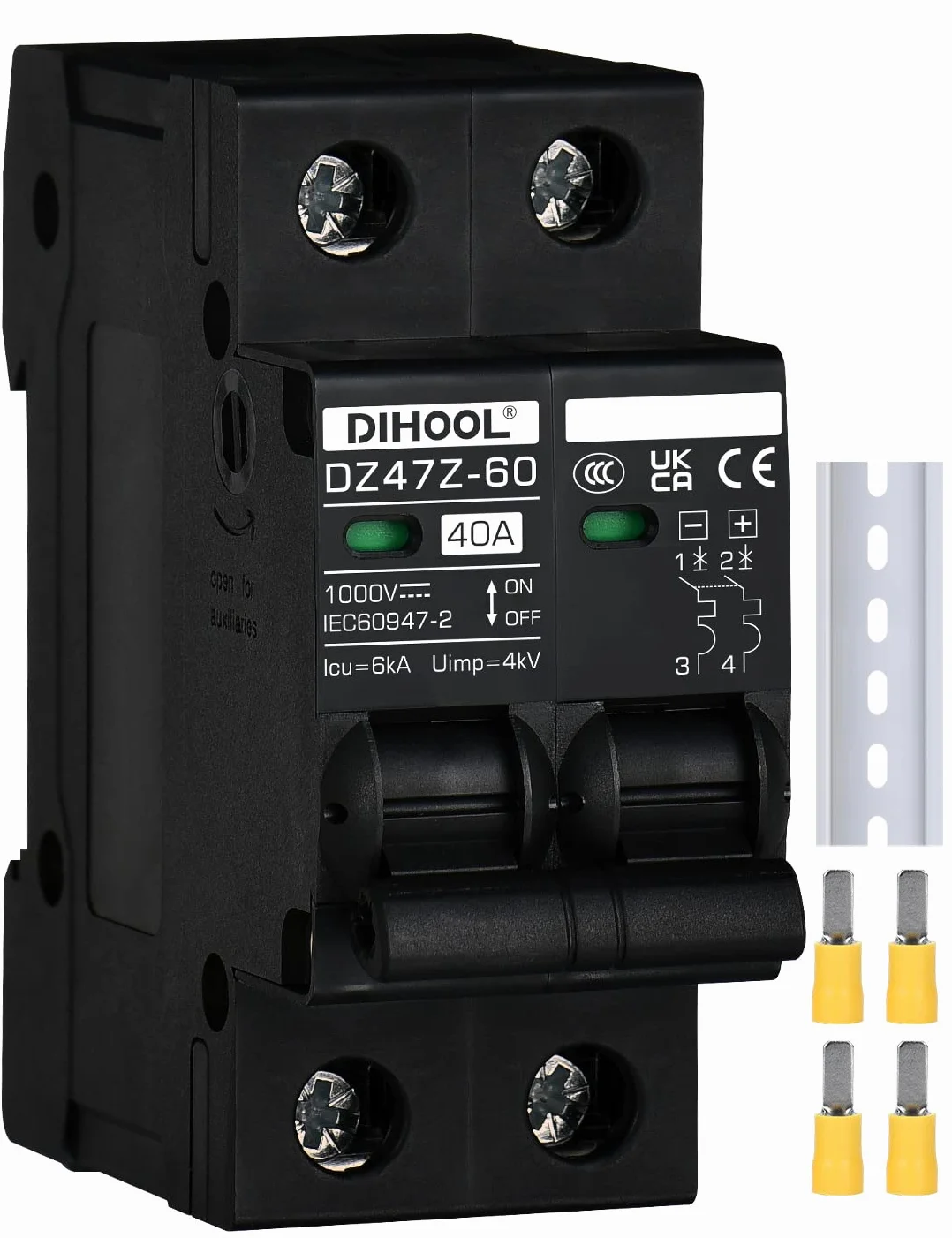 DIHOOL Wyłącznik 1000VDC Solar PV Bezpiecznik fotowoltaiczny 2 Pole 40 Amp