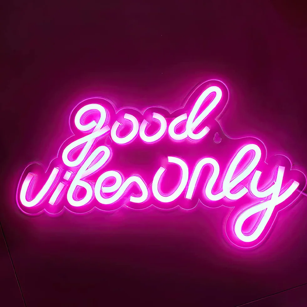 LUFEIS Neon Sign Good Vibe Only Akrylowe Neonowe Światło USB, Dekoracja Ścienna 3D LED