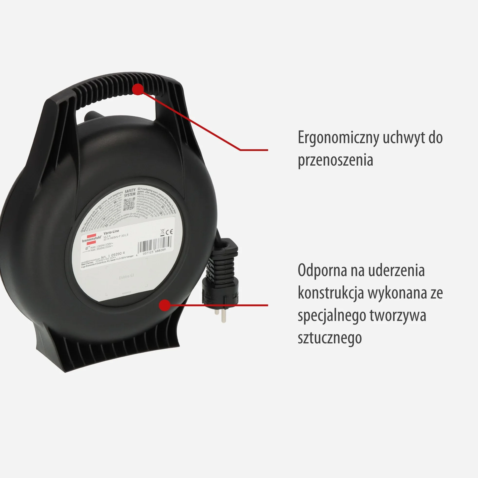 Brennenstuhl Vario Line przedłużacz bębnowy 10 m 4 gniazda czarny Made in Germany