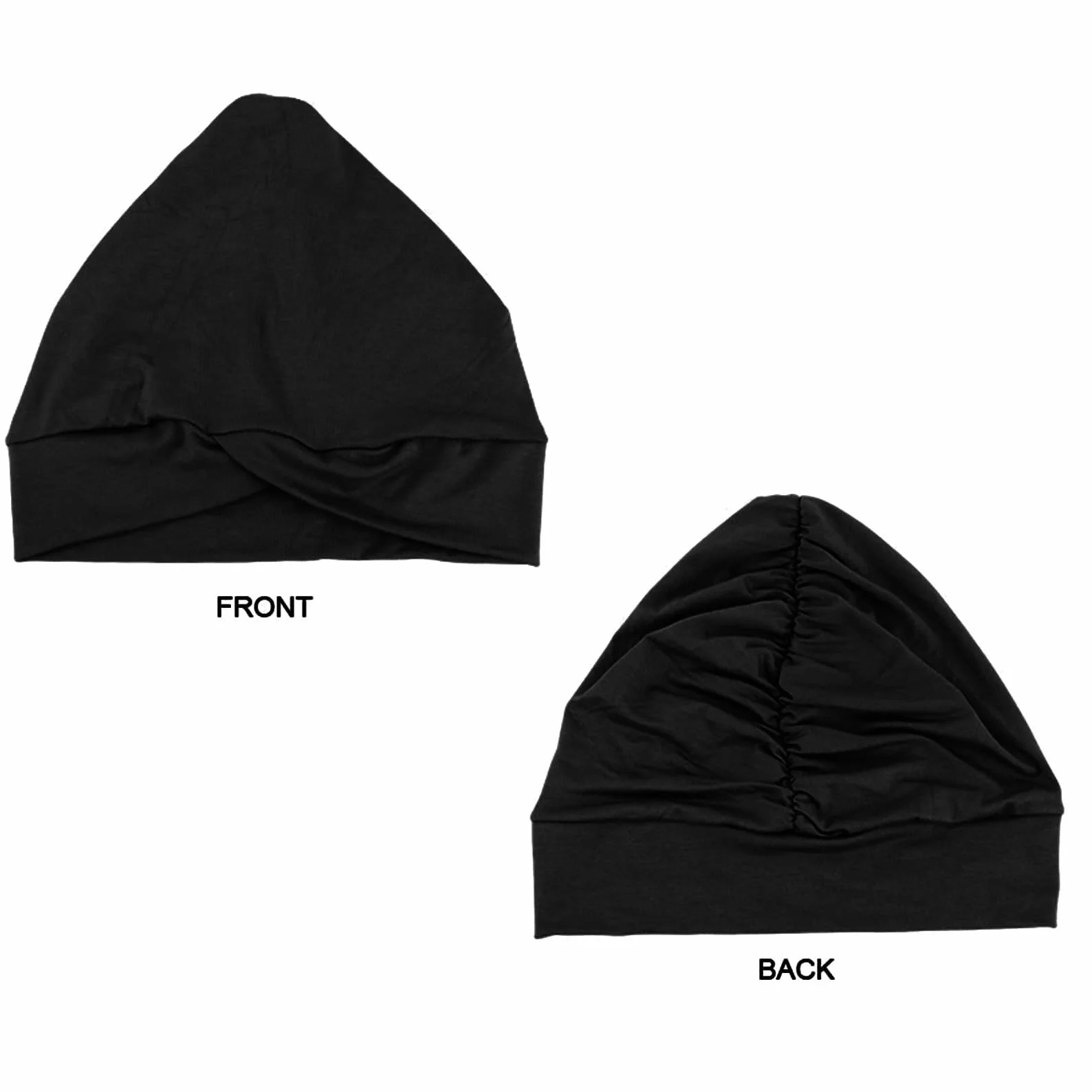 Czarny damski turban, jednokolorowy, regulowany kolor, turban z plisowanego materiału, elastyczny kaptur crossover, okrągły kapelusz turbanowy, dla kobiet, długie, krótkie włosy
