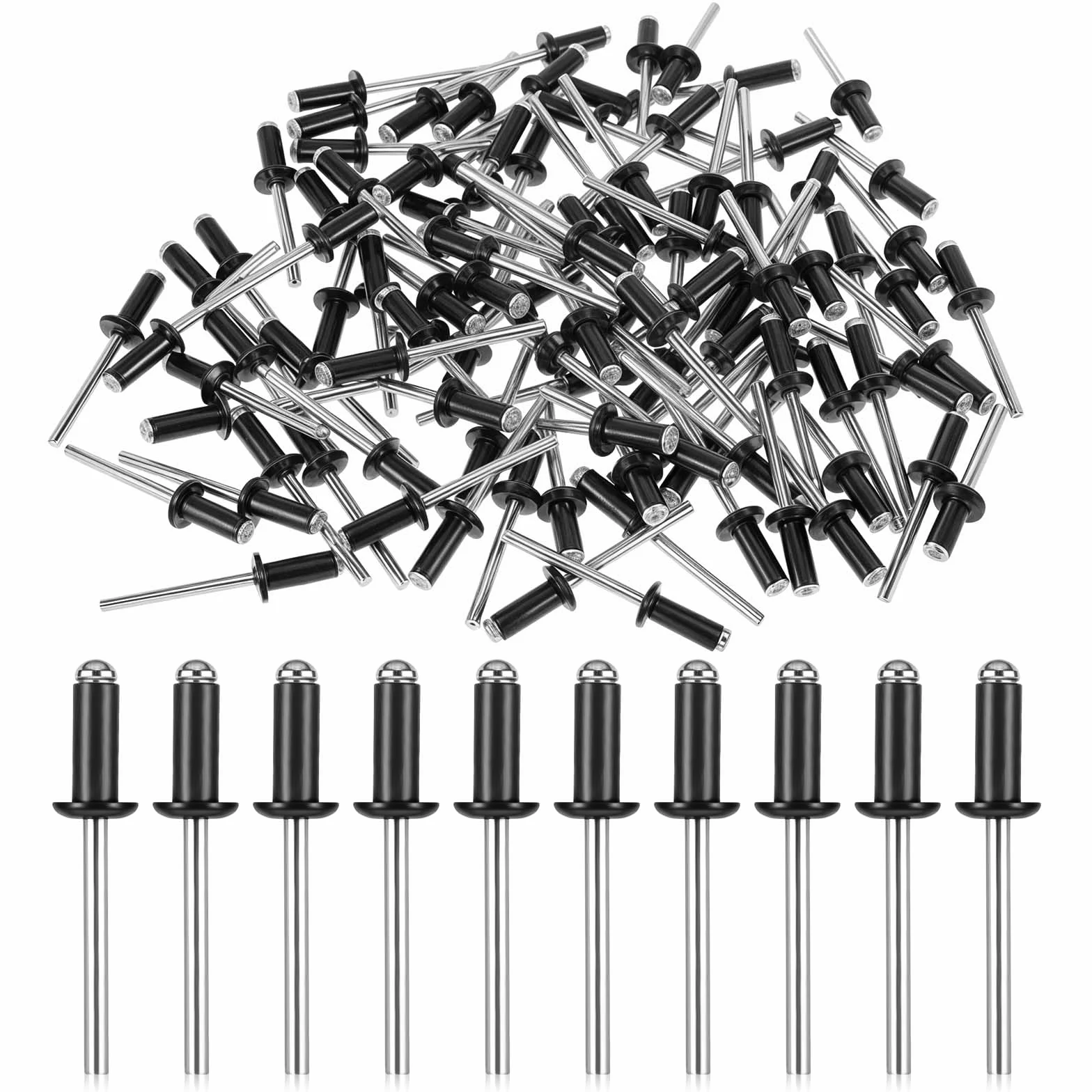Molain nity zrywalne aluminiowe 4,8 mm x 12 mm czarne kopułkowe 100 sztuk