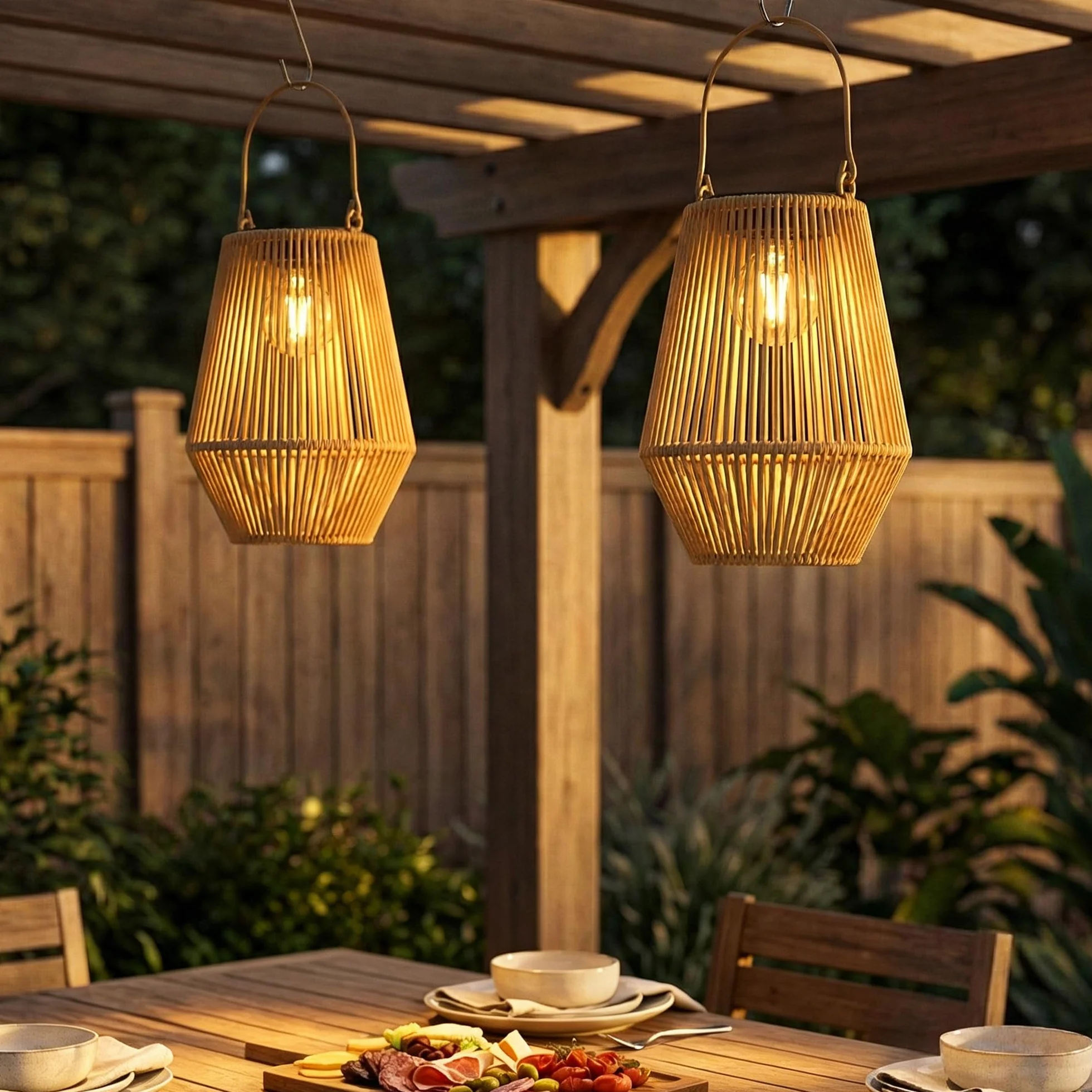 Outsunny Solarna lampa stojąca zestaw 2 szt. rattanowa IP44 wodoszczelna do ogrodu