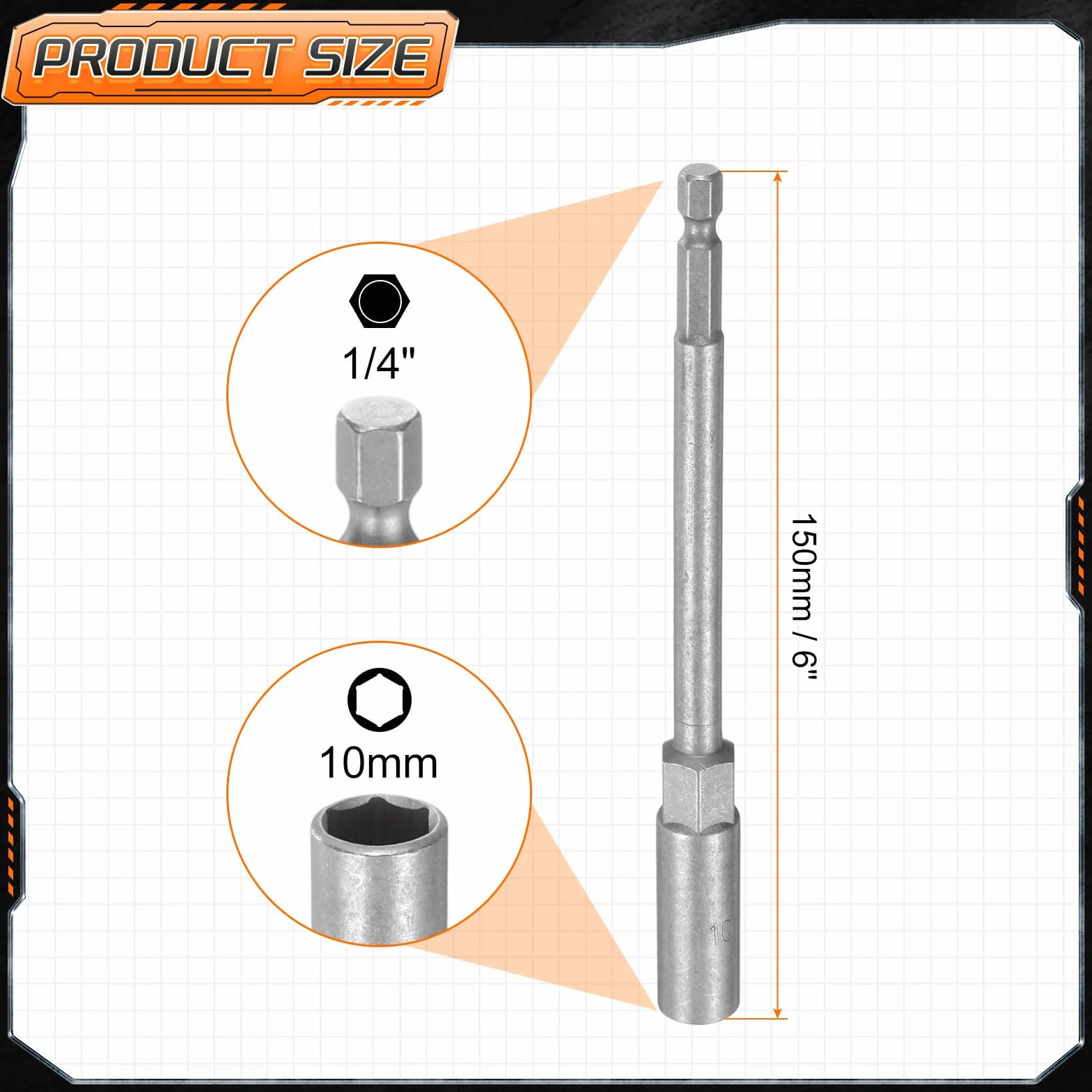 QUARKZMAN Klucz nasadowy zestaw nasadek 10mm z bitami trzpień sześciokątny 1/4 cala 150mm stal adapter do wierteł