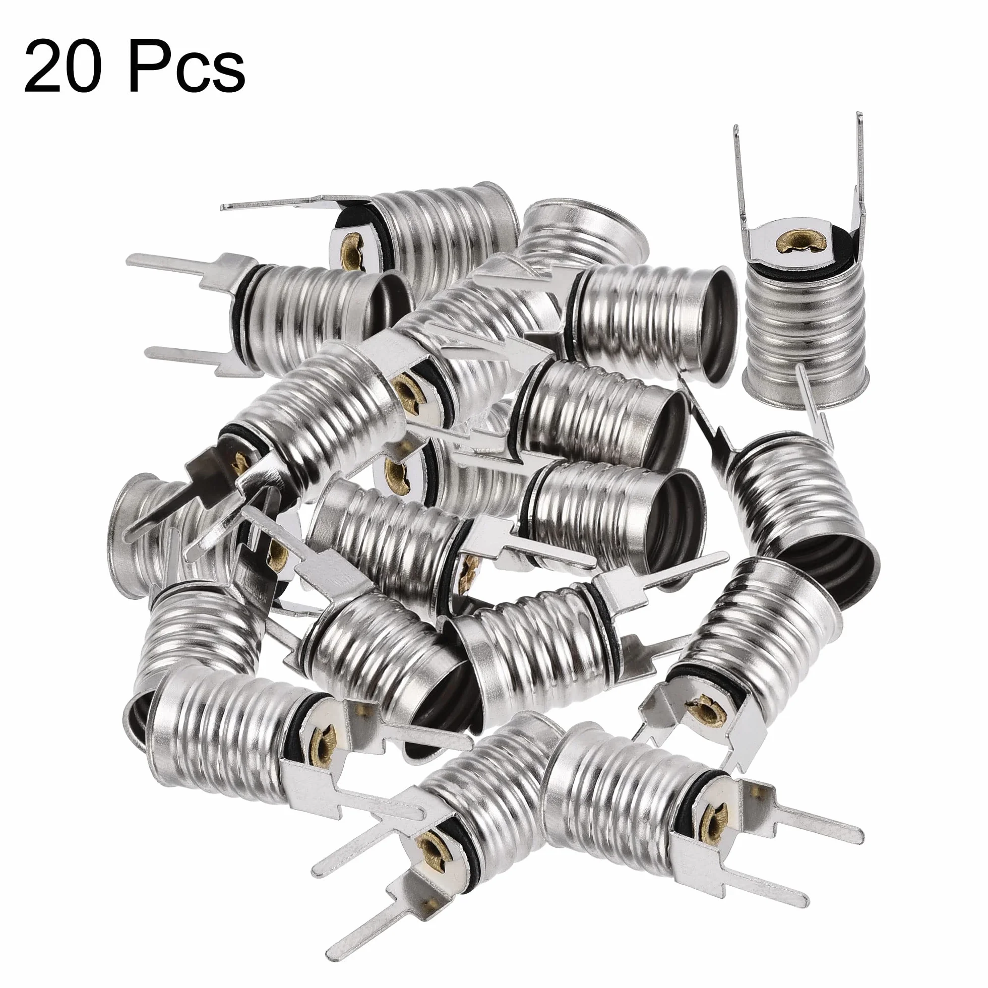 sourcing map 20 sztuk E10 oprawka lampy 10,5 x 25 mm DC 30 V oprawka lampy cokół wkręcany z drutem niklowana miedź