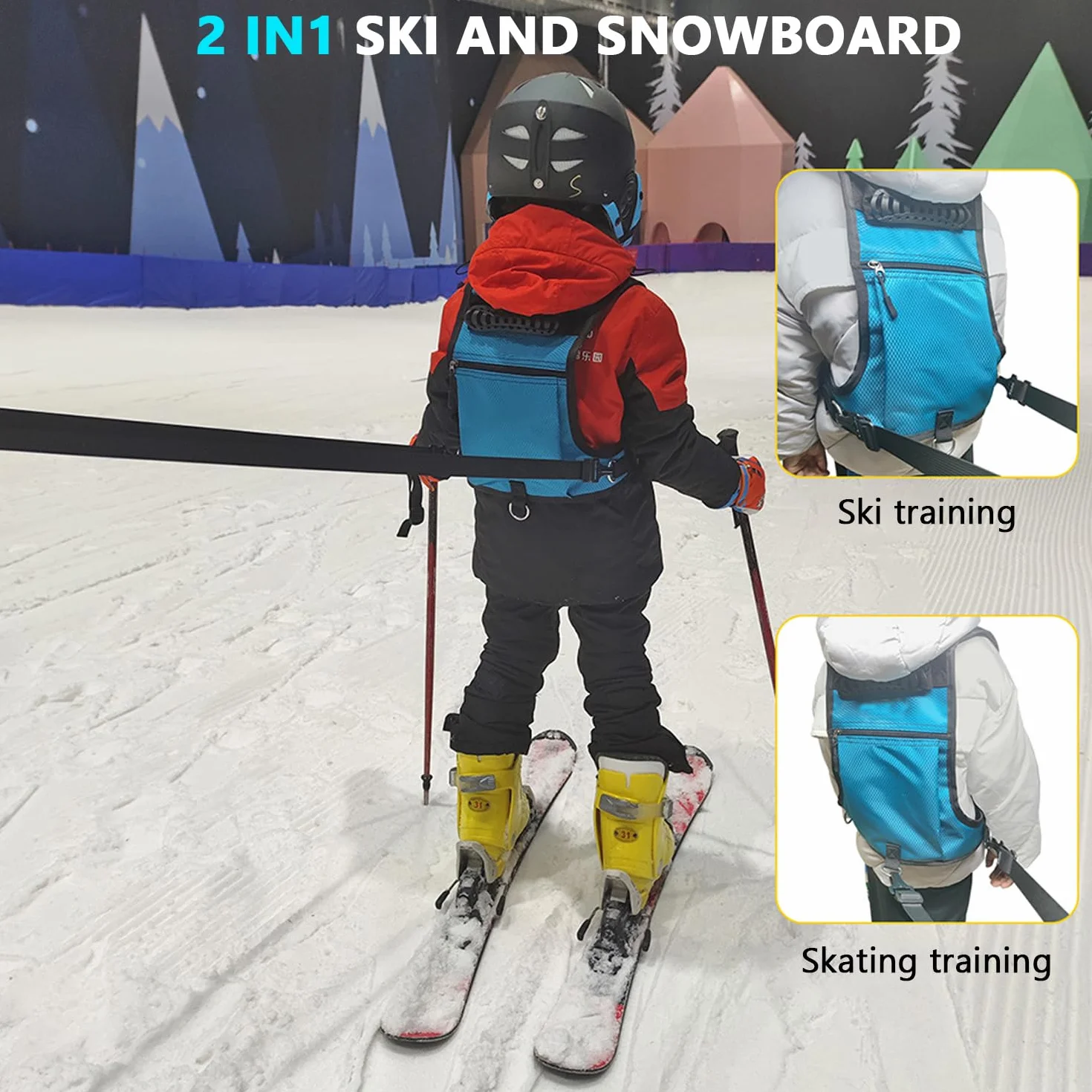 Zawór treningowy dla dzieci, uprząż snowboardowa z regulowanym sznurkiem, jazda na nartach, łyżwach, trening 30-80 cm, uprząż dla początkujących dla dzieci