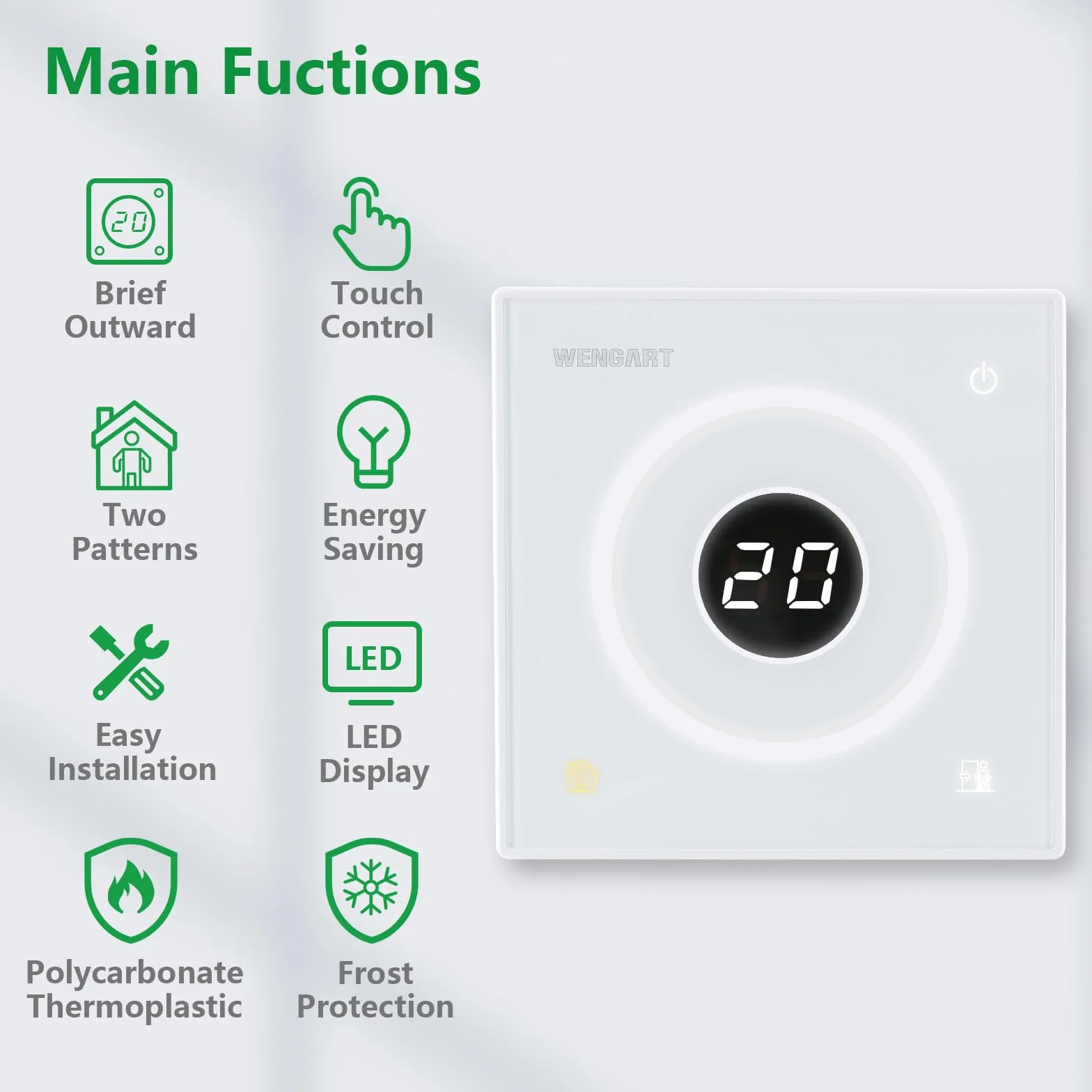 Wengart Inteligentny termostat WG502 AC230V 30A Elektryczny podgrzewacz podłogowy z czujnikiem 3m biały