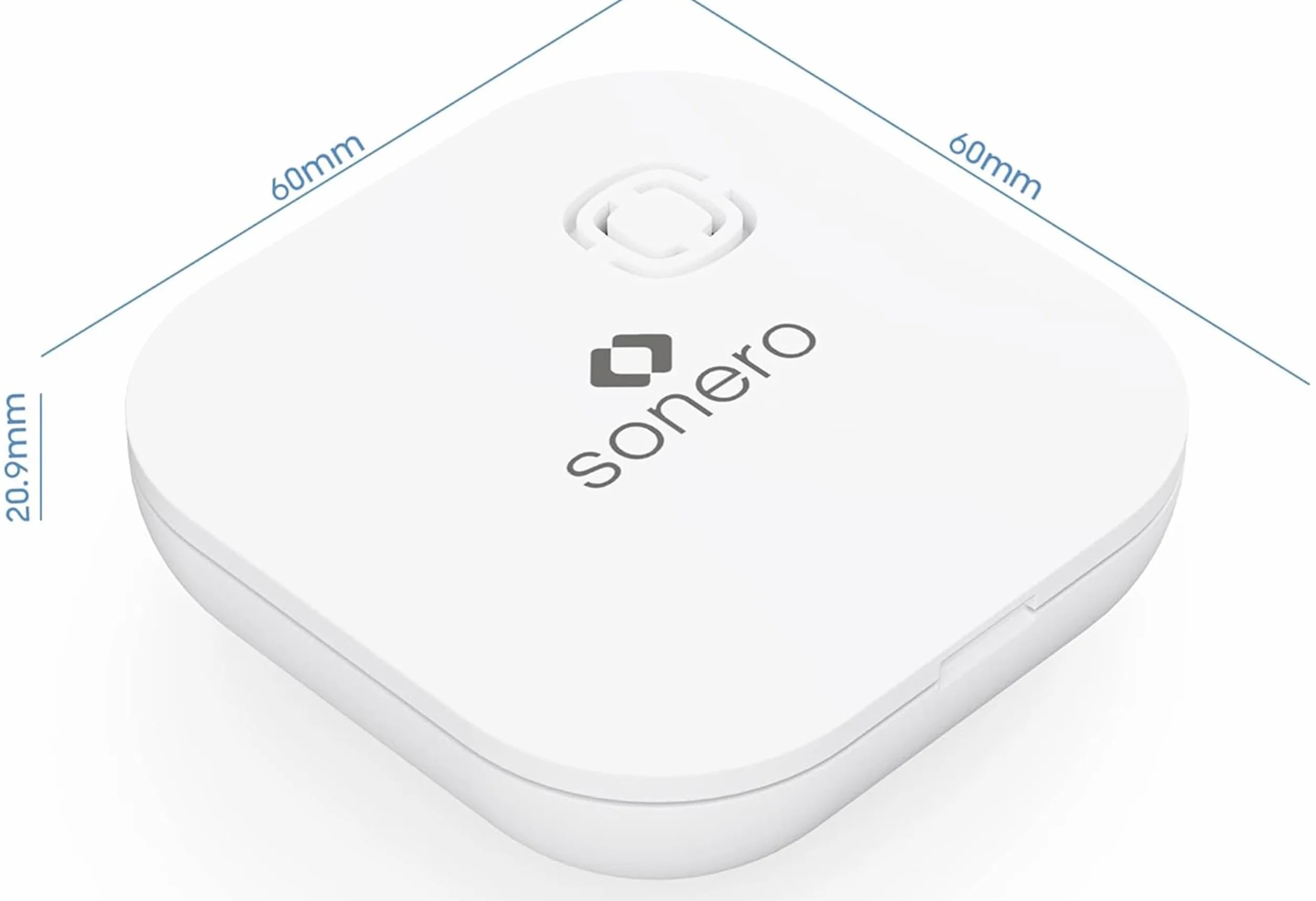sonero Czujnik wody, zasilany bateryjnie, alarm dźwiękowy 70 dB, światło LED i głośnik, biały