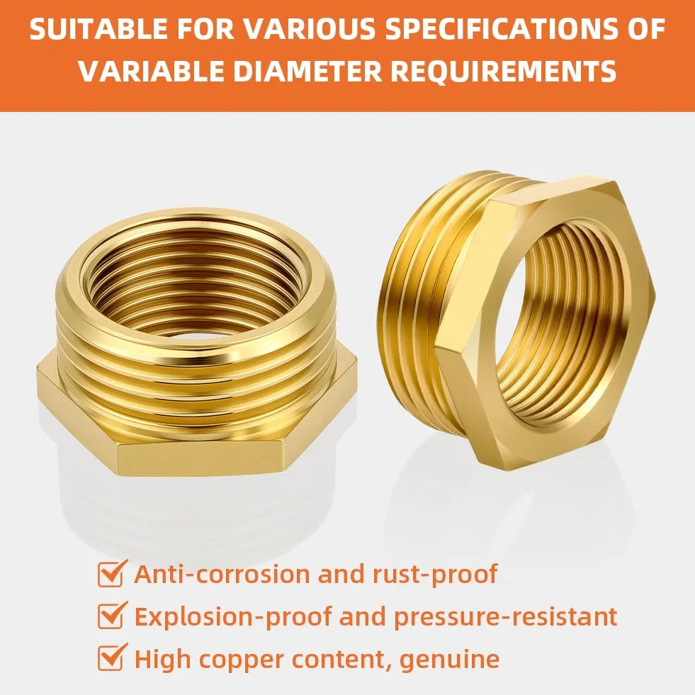 Flintronic 4 sztuki mosiężnych złączek redukcyjnych 1/2 do 3/8 cala, gwint zewnętrzny 20,5 mm do wewnętrznego 15,5 mm