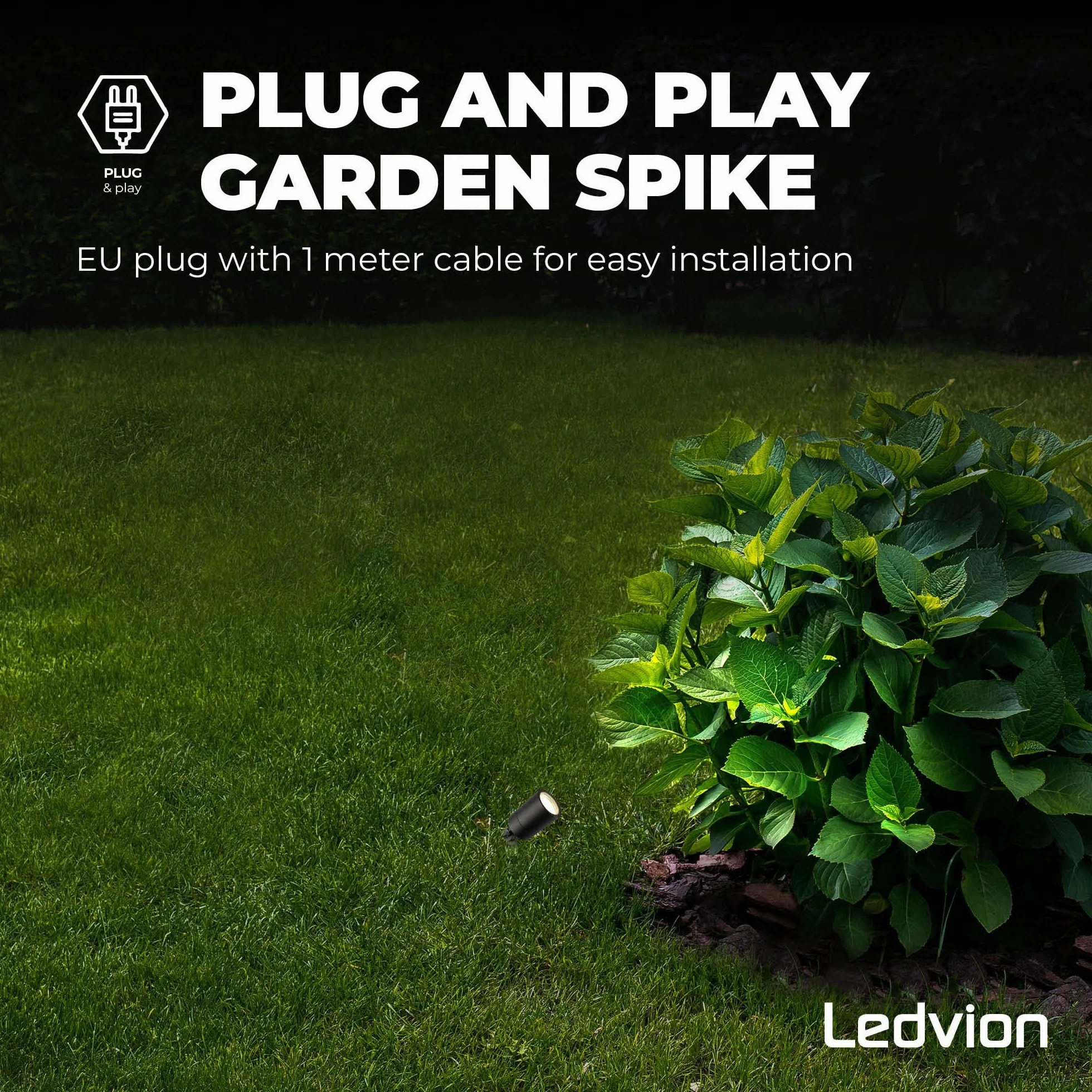 Ledvion Lampa ogrodowa LED GU10 5W IP65 czarna reflektor z kolcem ziemnym