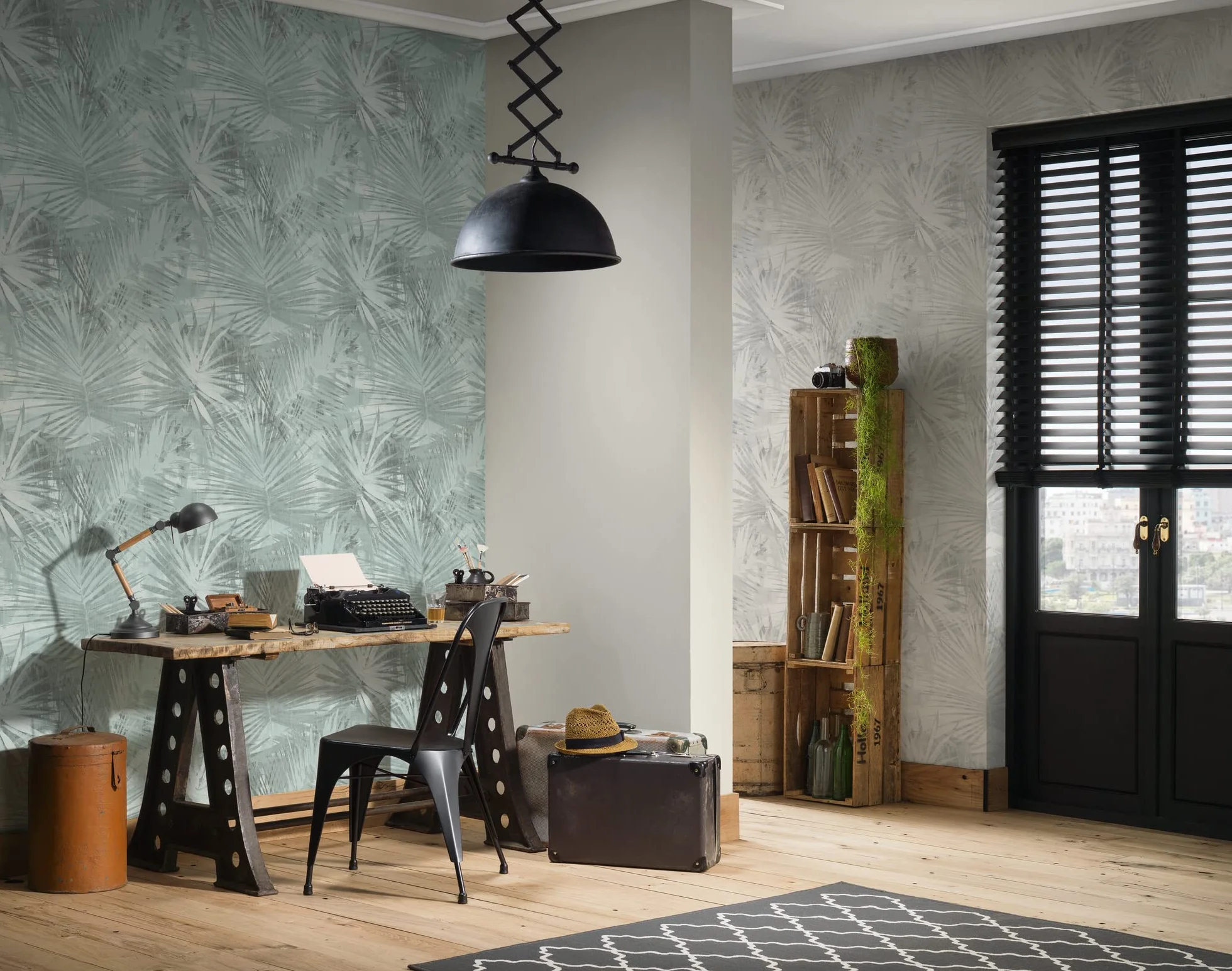 A.S. Création Livingwalls tapeta na fizelinie Hygge z nadrukiem palmy 10,05 m x 0,53 m beżowo-szara Made in Germany