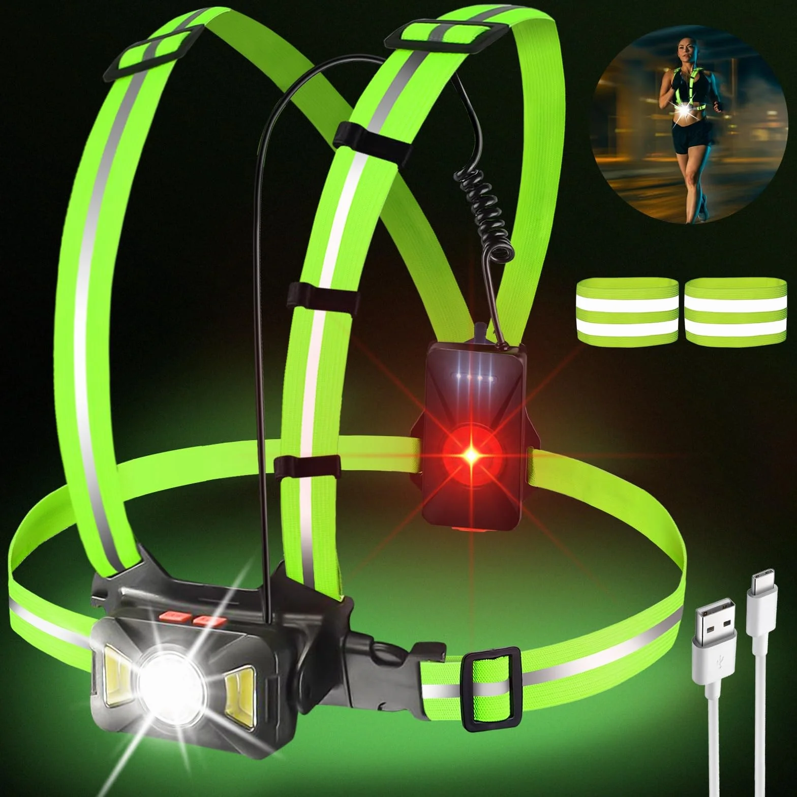 GOMETY Lampa LED do biegania 2 reflektory, 5 trybów, USB, regulowana 65°, wodoszczelna