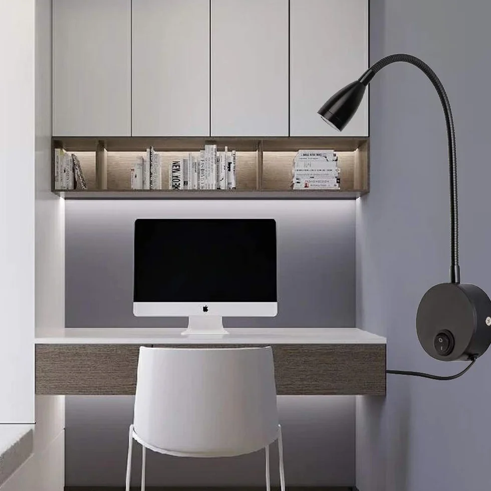 Lampa LED do czytania Yangli 3W 3000K czarno-ciepła biel z włącznikiem i wtyczką