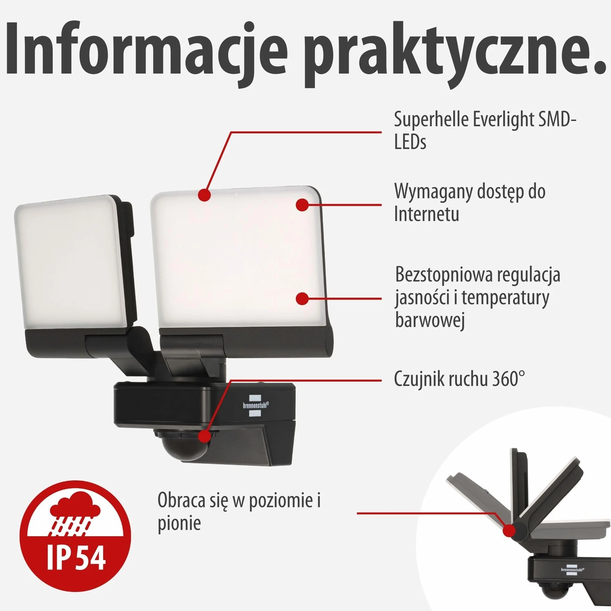 Brennenstuhl Connect WiFi LED Reflektor WFD 3051 P 36W 4300lm IP54 z czujnikiem ruchu
