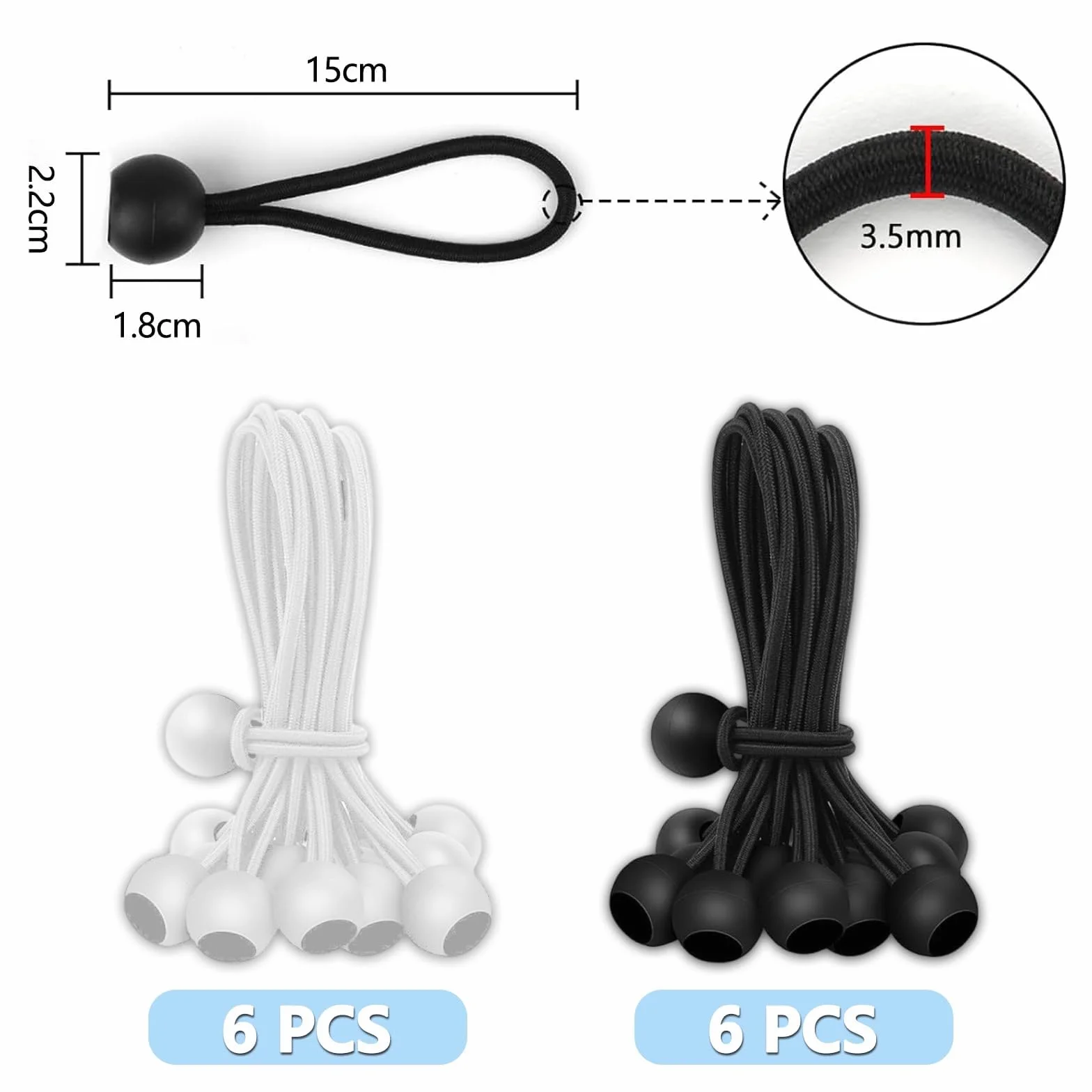 Gumki napinające z kulką, 12 sztuk 15 cm napinacz plandek, wielofunkcyjna guma napinająca, gumowa linka ekspander z kulką, wytrzymałe gumowe napinacze do plandek, namiotów, banerów, namiotów