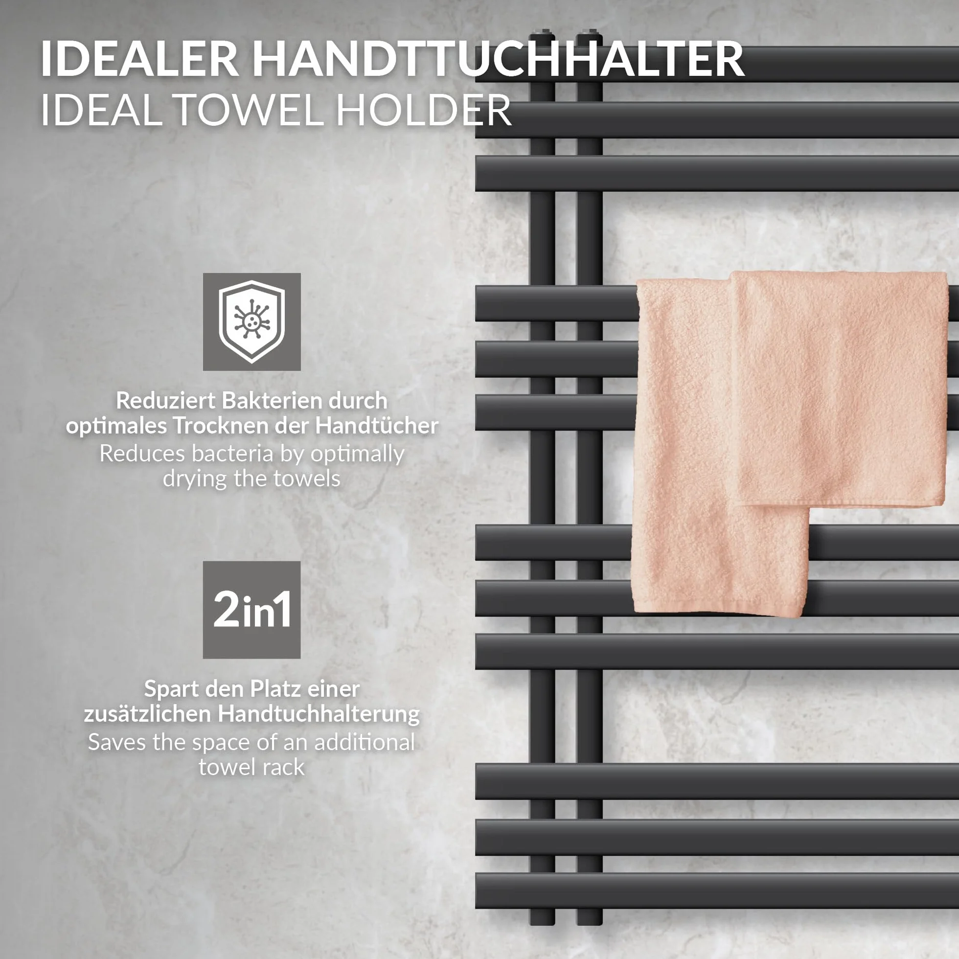 LuxeBath grzejnik lazienkowy Iron EM 500x1200 mm antracyt centralne podlaczenie z zestawem przylaczeniowym i termostatem