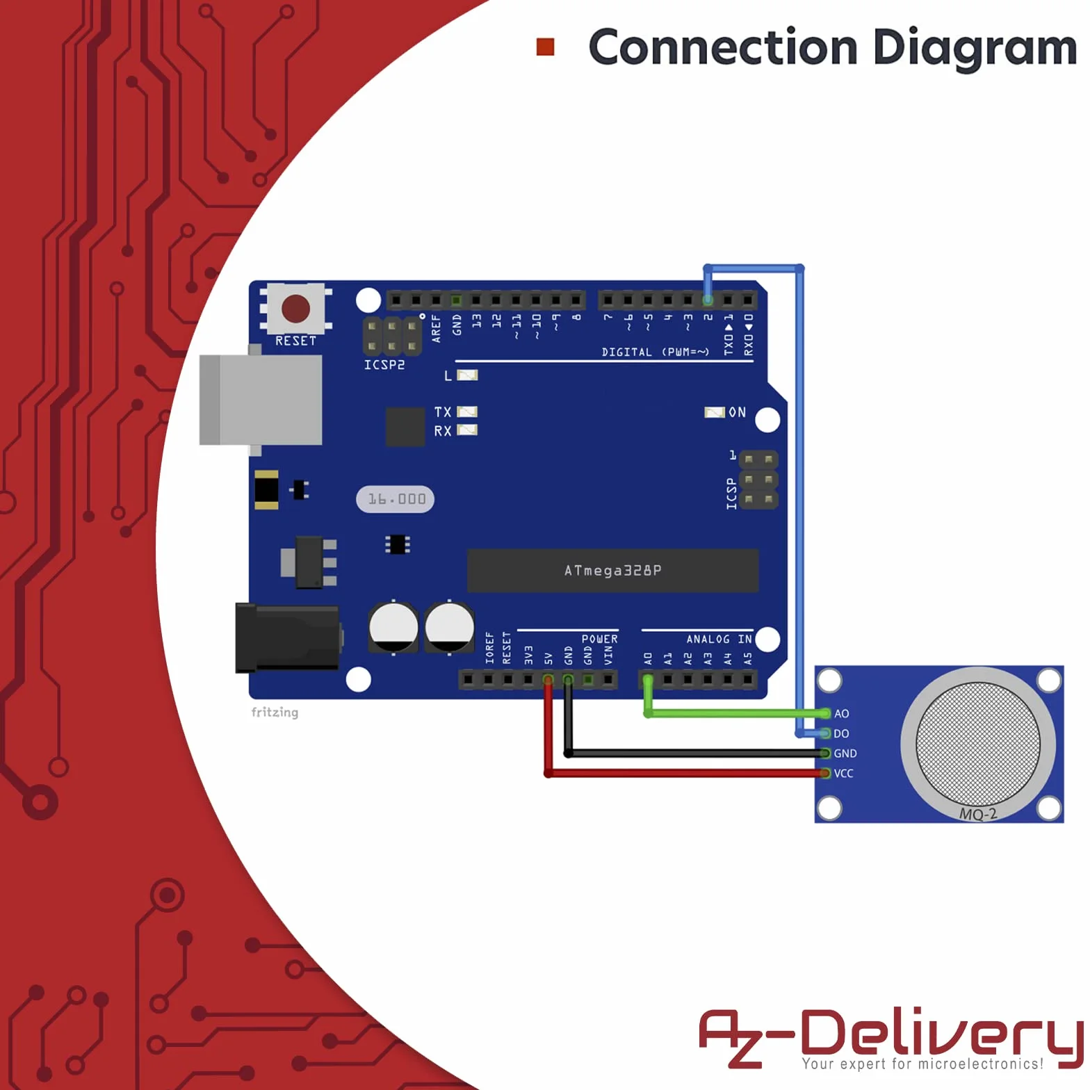 AZDelivery MQ-2 czujnik gazu dymu jakości powietrza moduł kompatybilny z Arduino Raspberry Pi