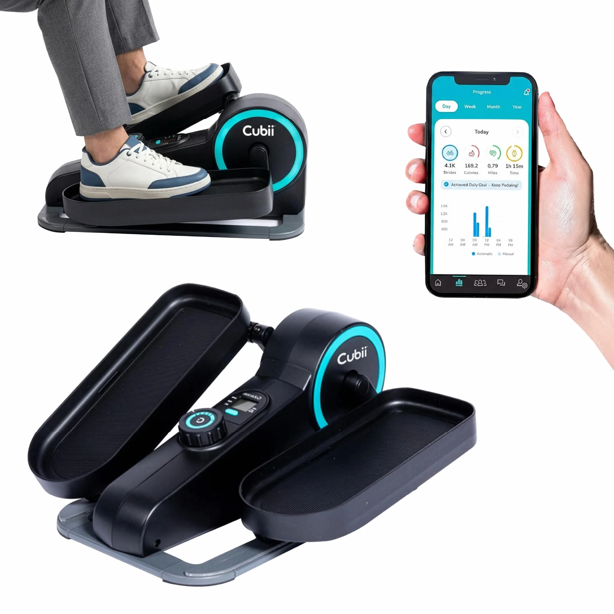 Maszyna eliptyczna Cubii Move - mini rower treningowy, urządzenie do ćwiczeń pod biurkiem z ekranem LCD, regulowany opór, ćwiczenie nóg w pozycji siedzącej dla osób starszych, praca w domu