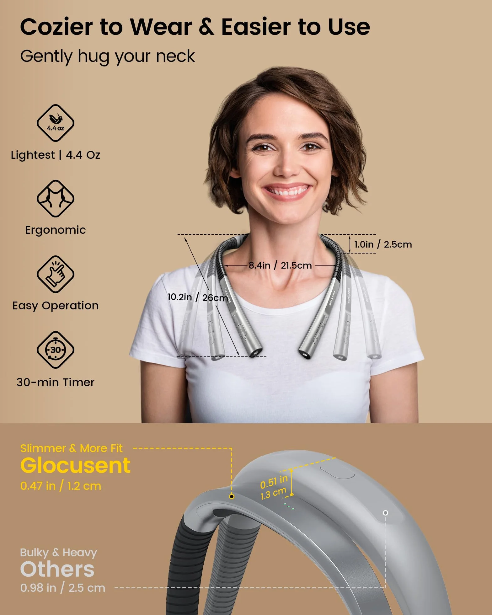 Glocusent Upgraded LED Neck Reading Light, Book Lights do czytania w nocy, 30-min Timer, 3 kolory i 3 jasność regulowane, Rechargeable Neck Light for Reading, Knitting & Repairing