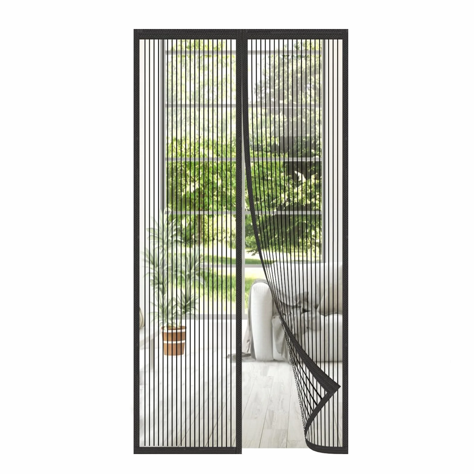 MAGICDOOR Magnetyczna moskitiera na drzwi 170x230 cm włókno poliestrowe automatyczne zamykanie czarna