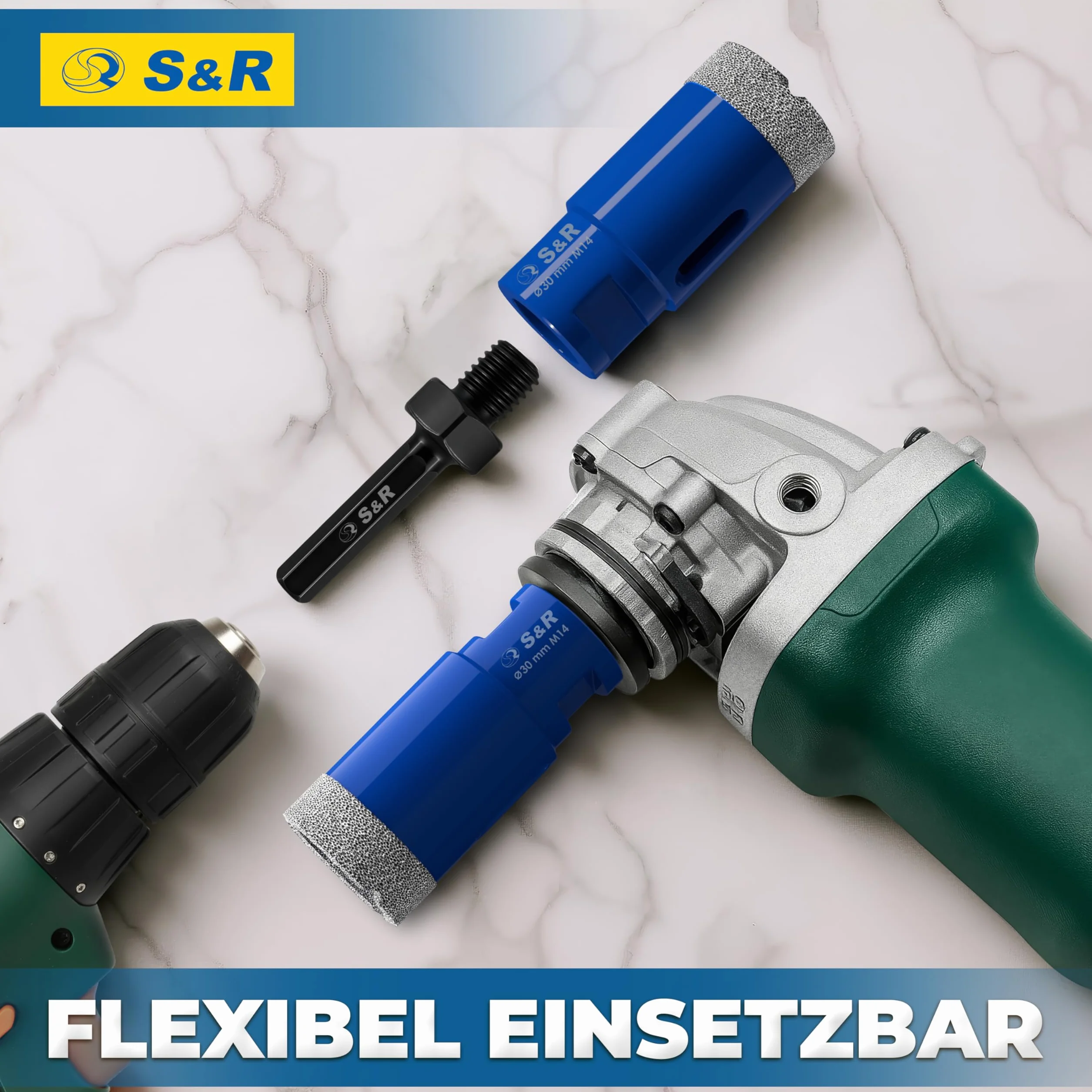 S&R Profesjonalne diamentowe wiertło do płytek 30 mm, gwint M14