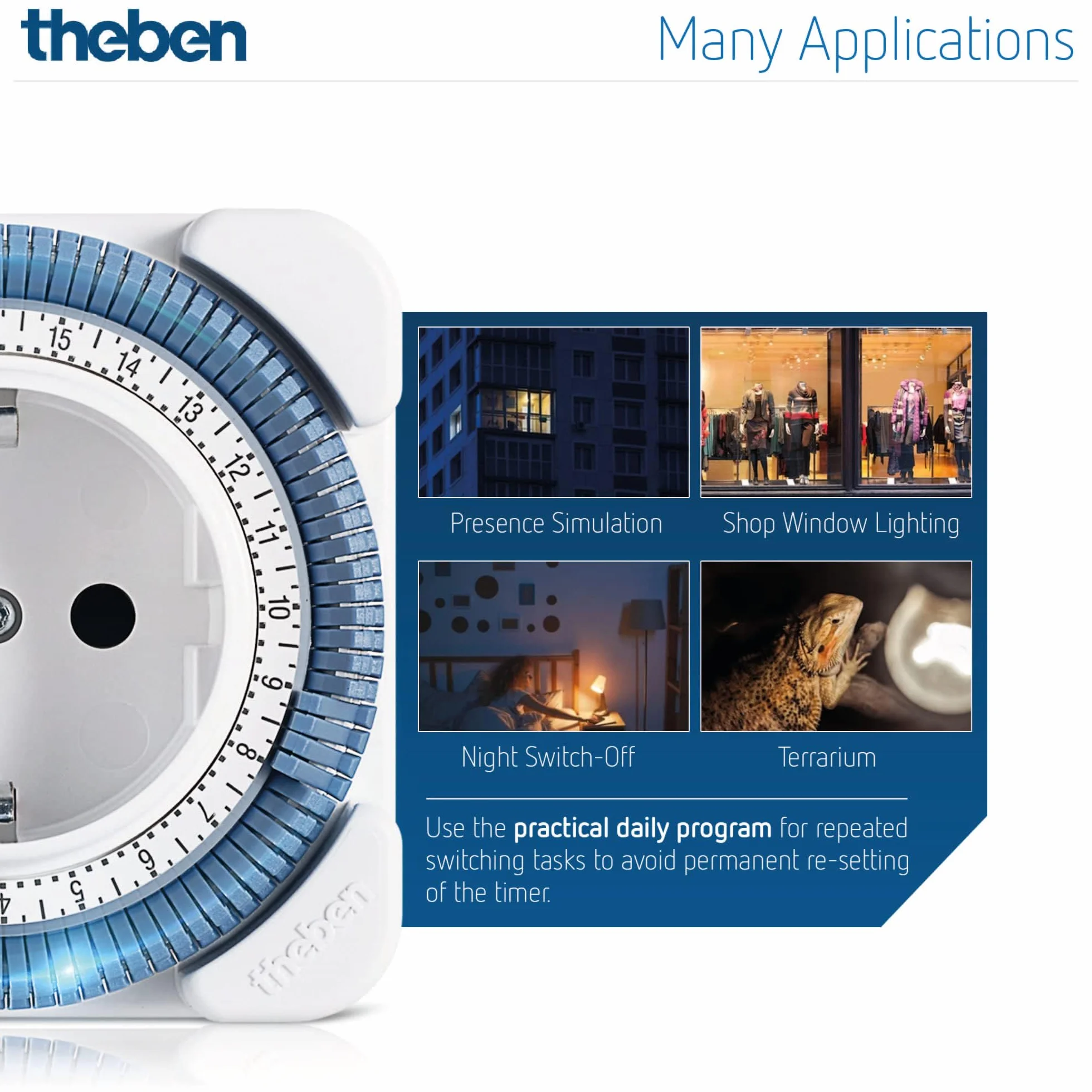 Theben 0260030 Timer 26 - analogowy, timer do gniazd, wtyczka programu czasowego, biały, do 400 W mocy przełączania LED