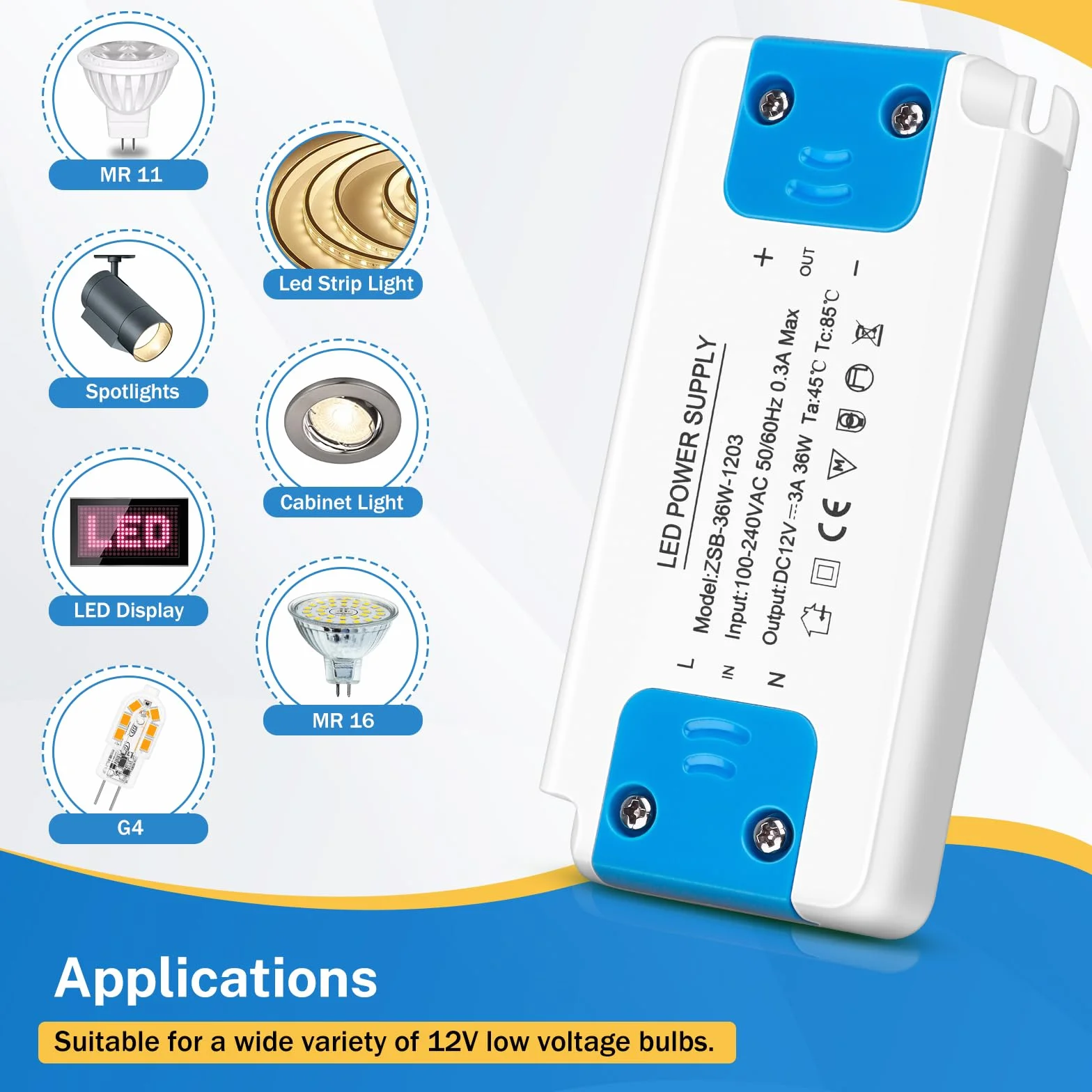 Zasilacz AC DC 240V na 12V 36W 3A sterownik LED niskonapięciowy do taśm LED G4 GU4 GU5.3 MR11 MR16