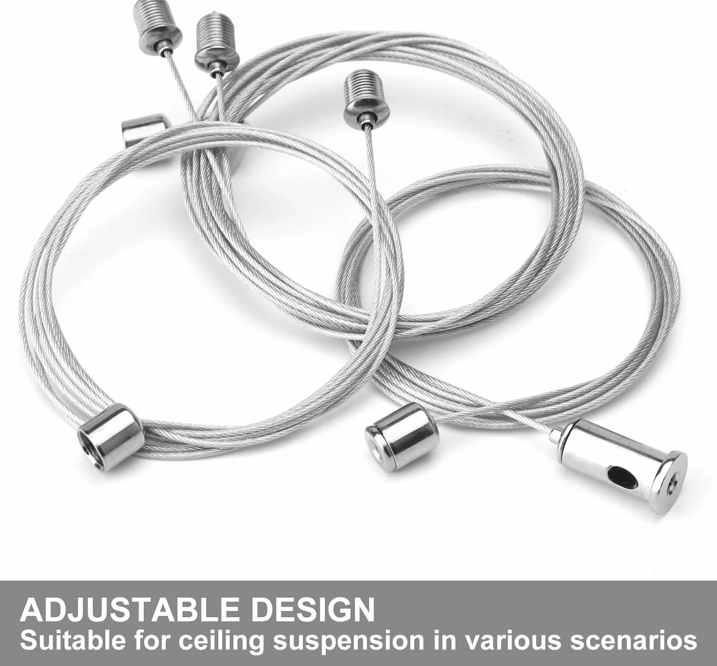 Zestaw 4 zawieszek linowych 1,5 mm x 2 m regulowane zawieszenie linka druciana napinacz lamp