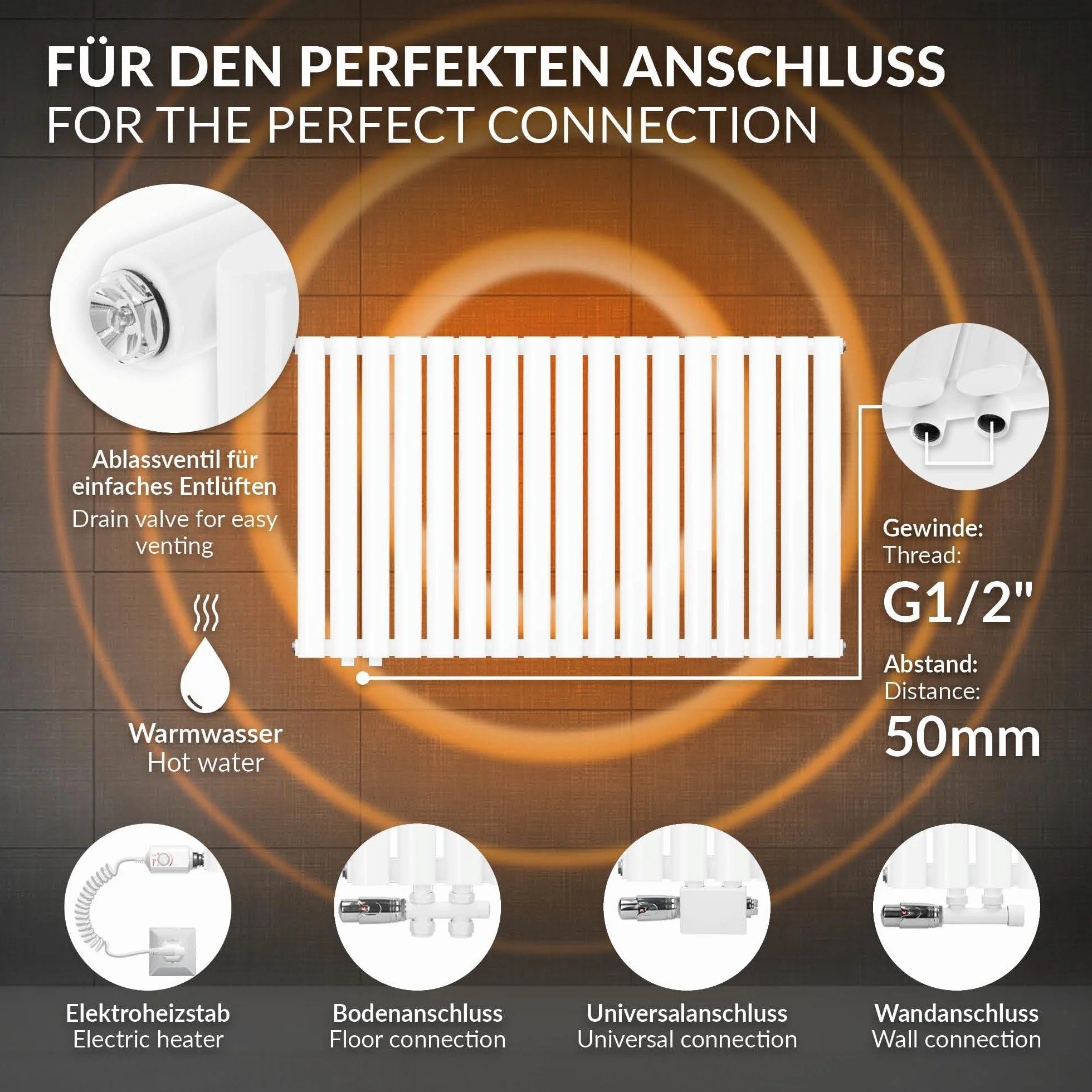 ML-Design Grzejnik Panelowy 600 x 1020 mm Biały Jednowarstwowy Płaski Owalne Rurki Łazienkowy