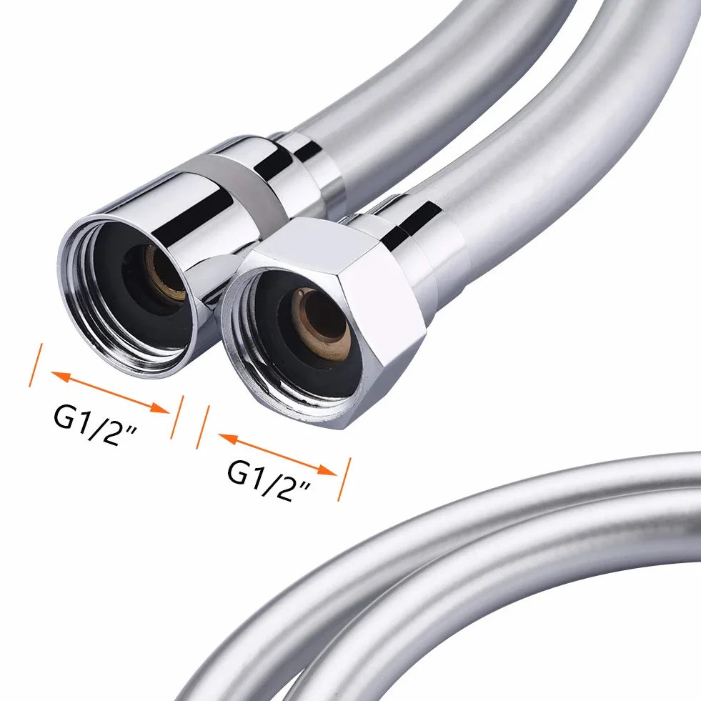 GRIFEMA Wąż prysznicowy 1.5 m elastyczny PVC 1/2" antyskrętny mosiężne złącza srebrny