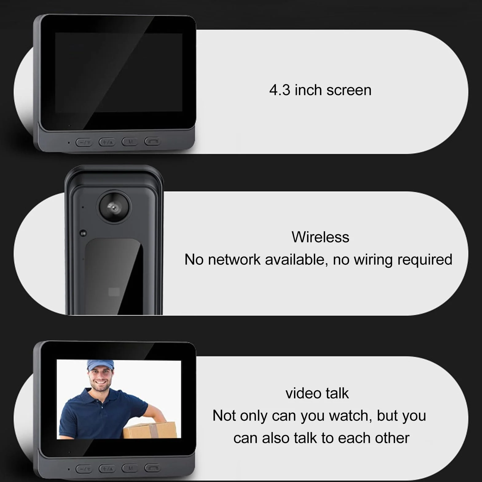 Bezprzewodowa Kamera Wideodomofonowa WiFi 1080P HD z Noktowizorem, Dwukierunkowy Dzwonek Wideo
