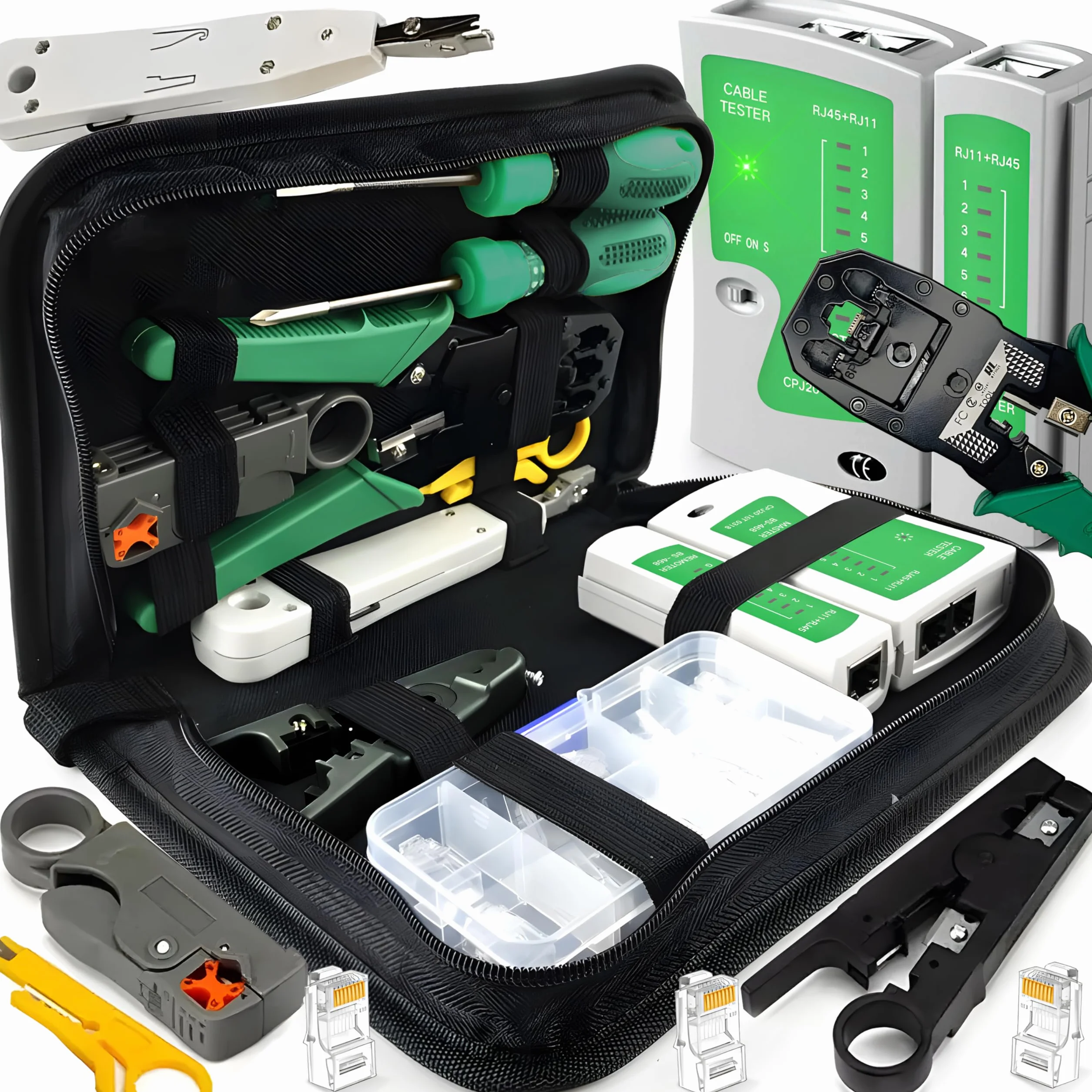 Retoo Zestaw narzędzi sieciowych 9 w 1, tester kabli LAN RJ45 RJ11