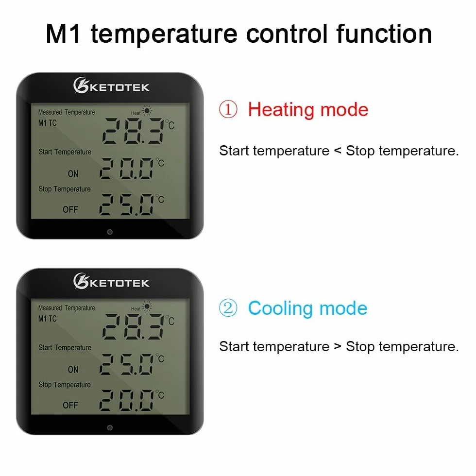 KETOTEK Cyfrowy termostat 100-250 V regulator temperatury z czujnikiem timerem ogrzewanie chłodzenie