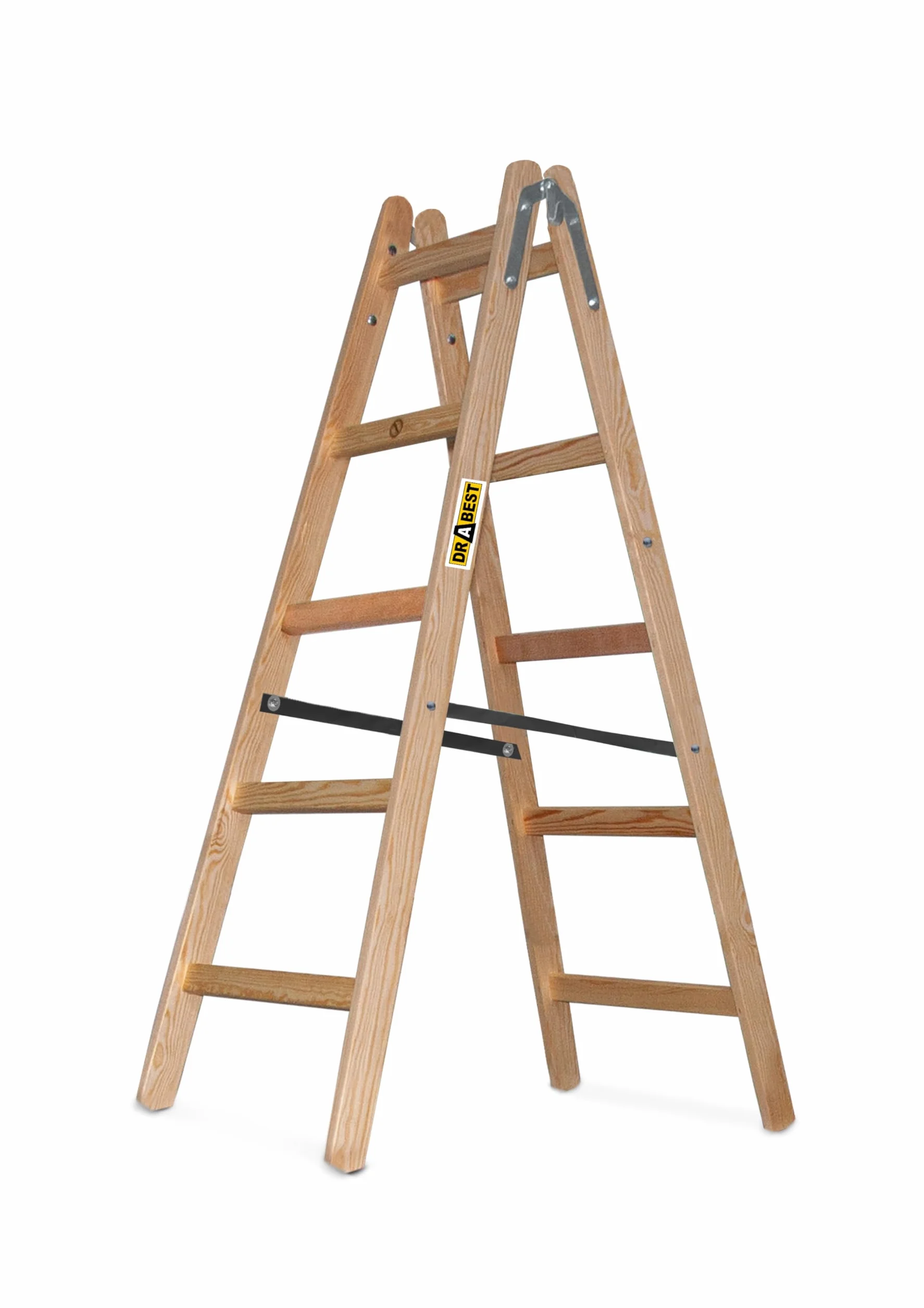 DRABEST Pro Drewniana Drabina 5-Stopniowa – Lekka Składana, Udźwig 150 Kg