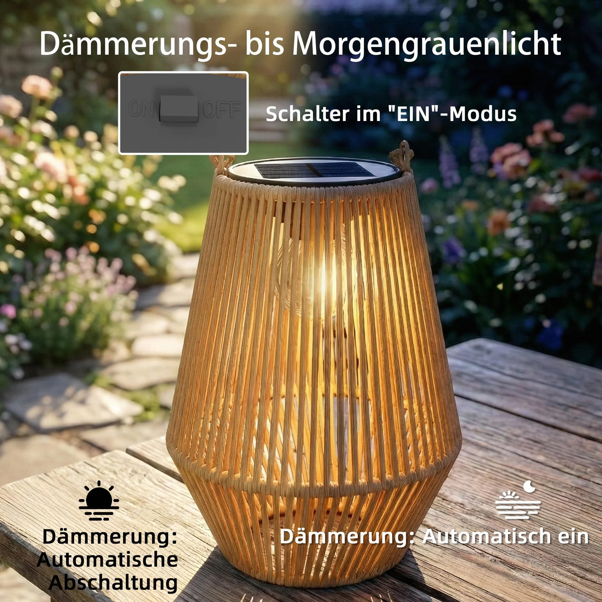 Outsunny Solarna lampa stojąca zestaw 2 szt. rattanowa IP44 wodoszczelna do ogrodu