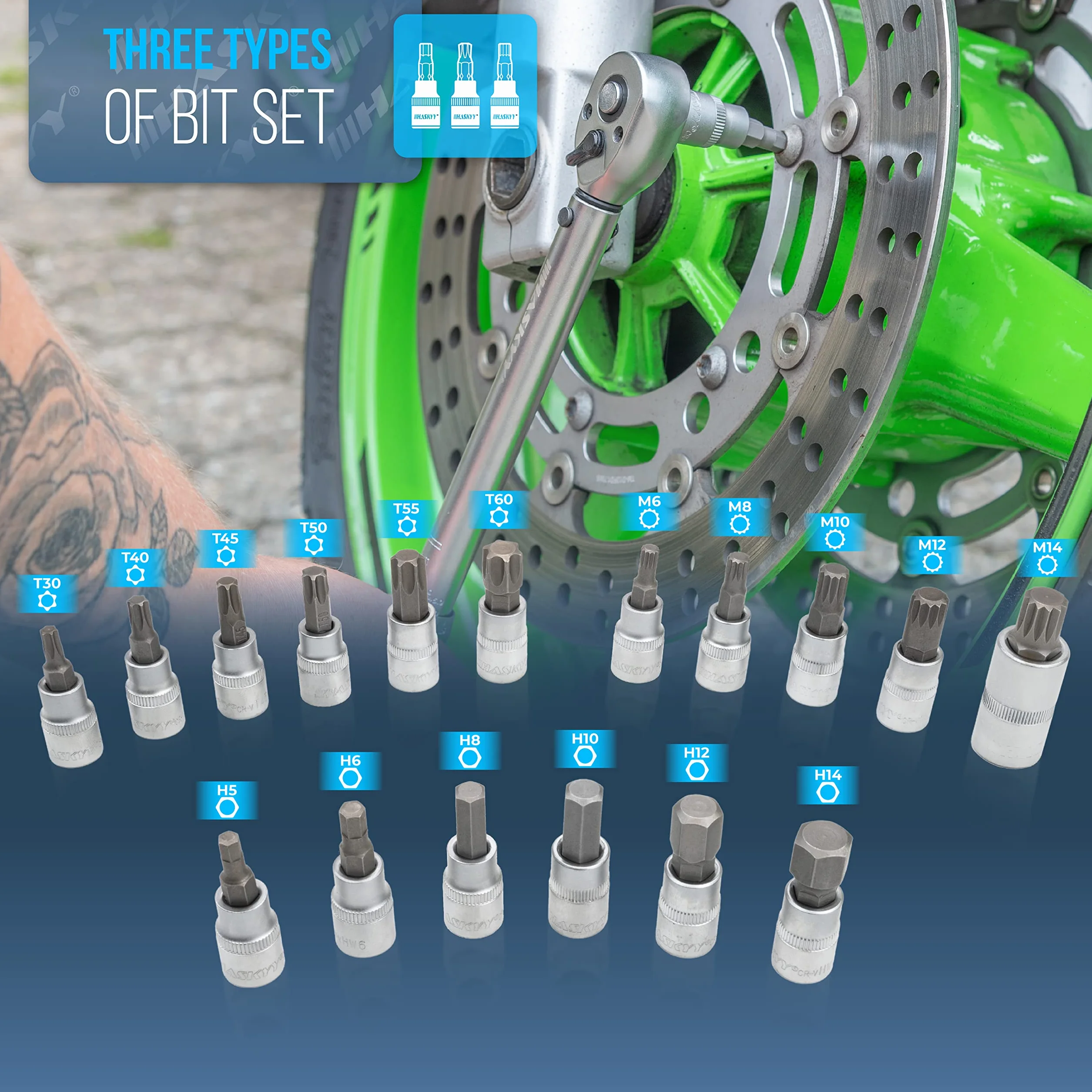HASKYY Zestaw kluczy dynamometrycznych 3/8" 5-60 Nm do motocykli