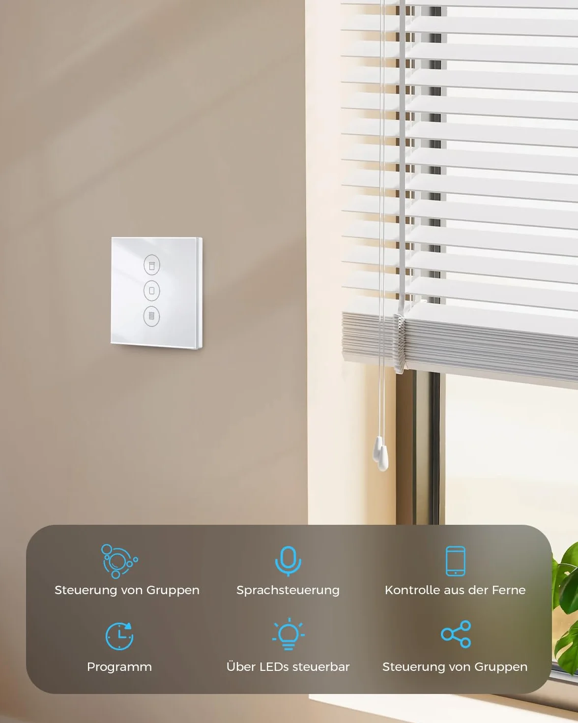 Przełącznik rolet Wi-Fi z funkcją procentową, kompatybilny z Alexa/Google Home, sterowanie głosem i timer, wymagany przewód zerowy, 1 szt
