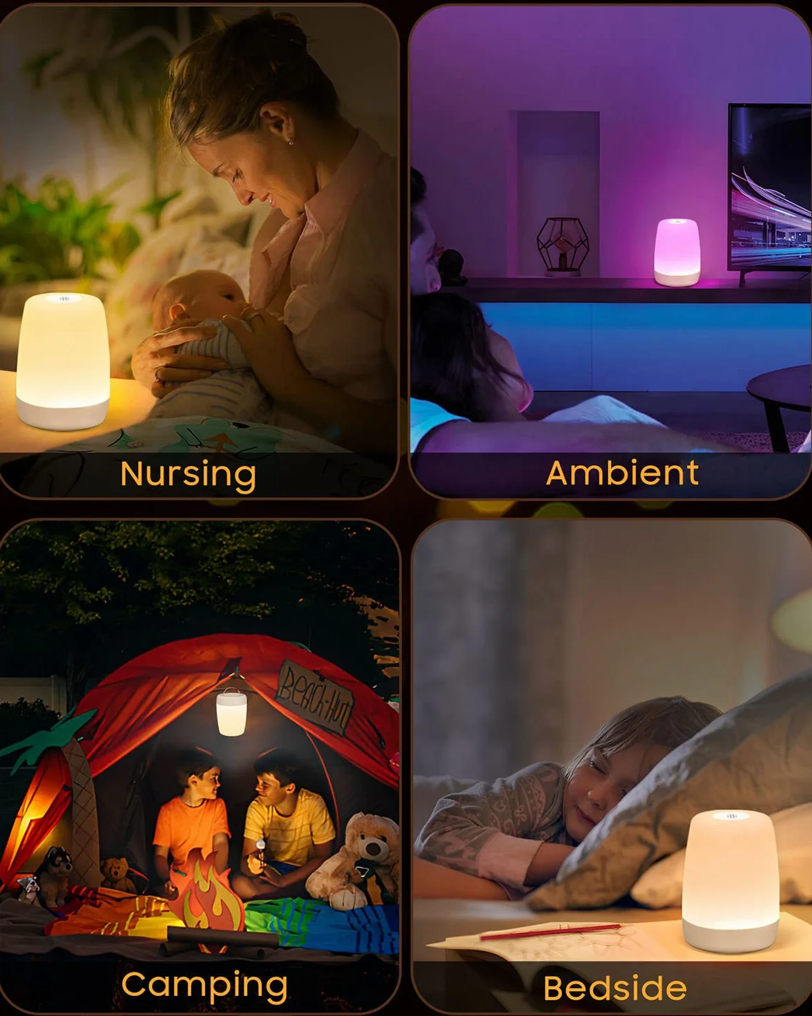 Lampka nocna LED RGB ściemnialna z trybem ciepłym i zmianą kolorów 256, akumulatorowa z timerem