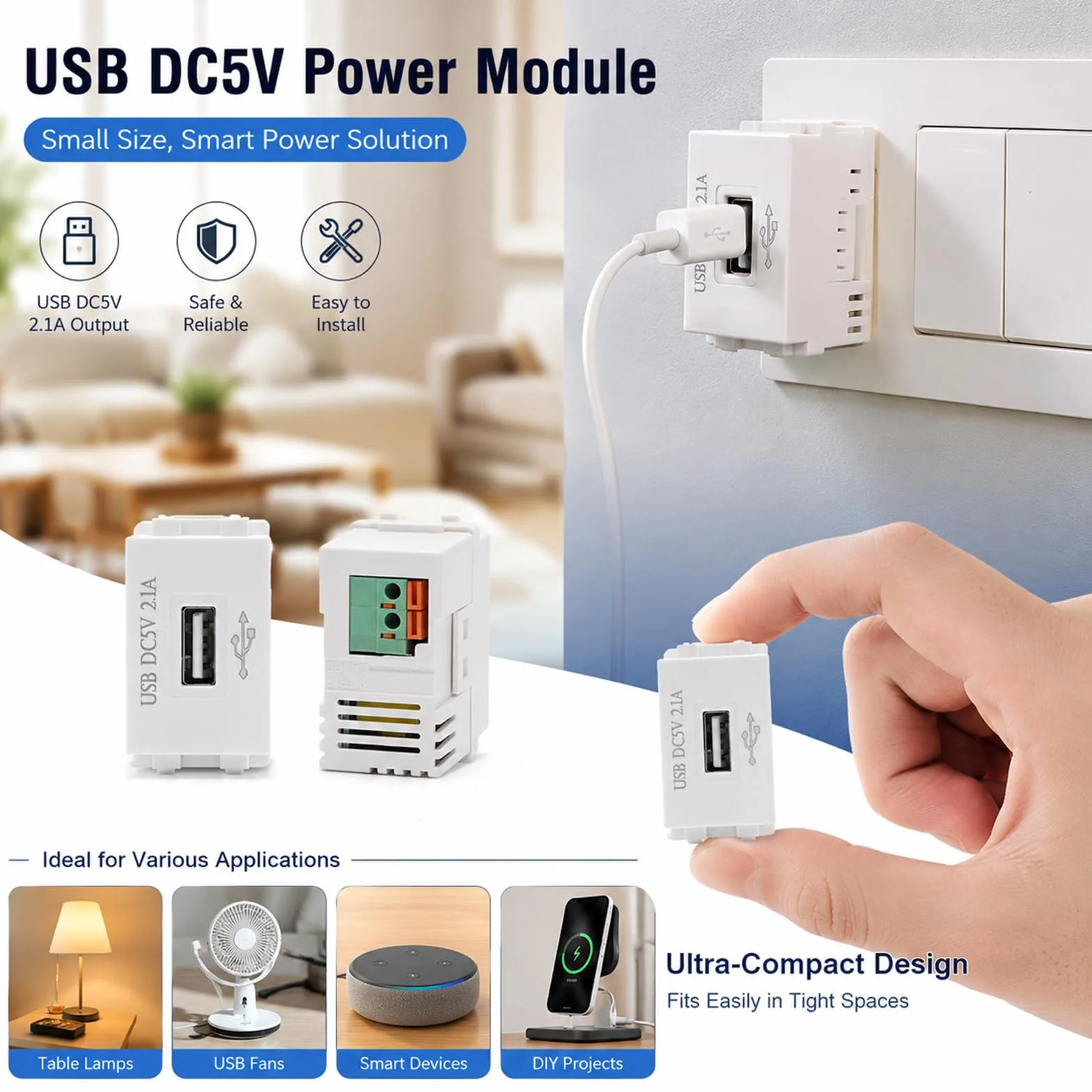 Adapter przełączający USB 220 V 5 V 2,1 A do telefonów i urządzeń USB (3)