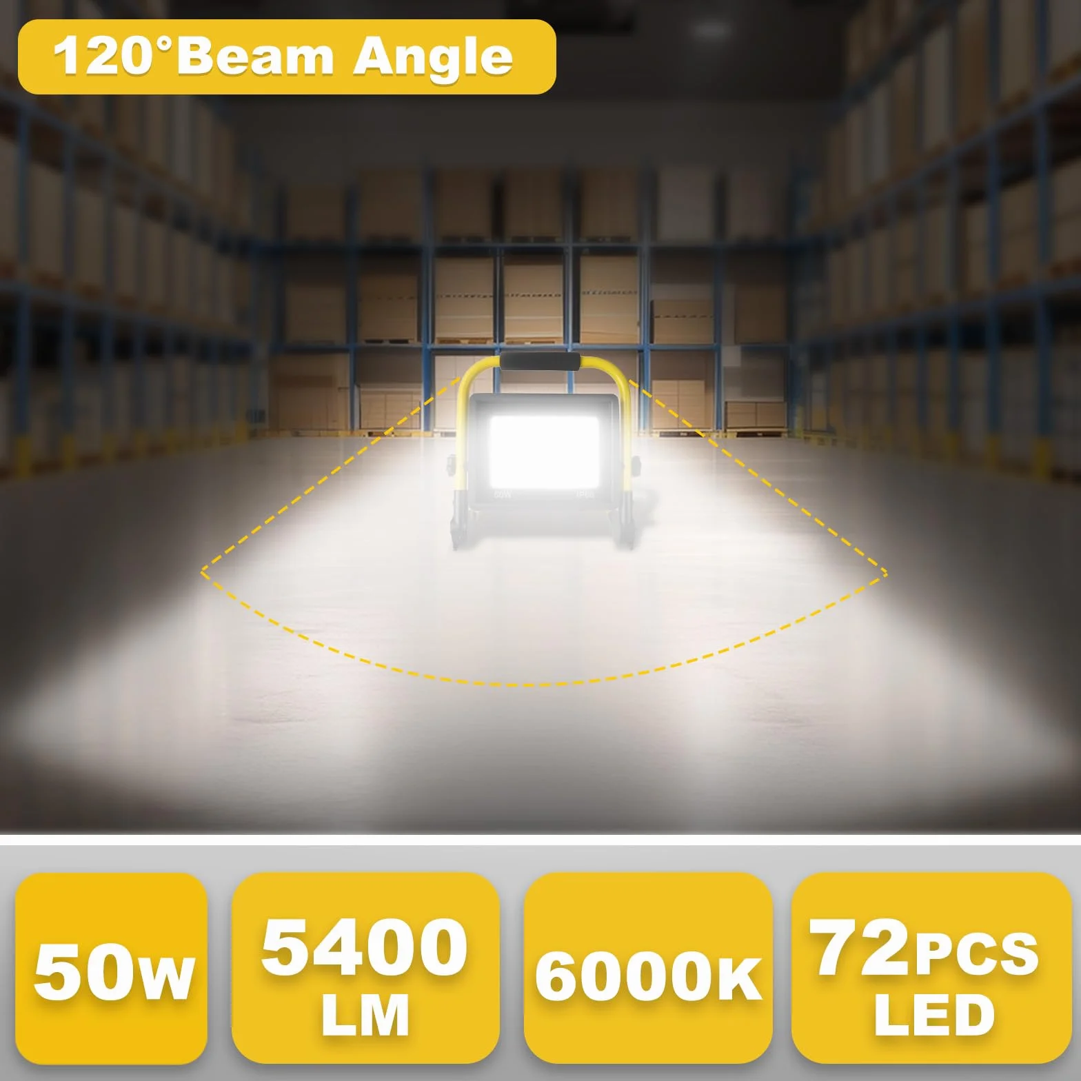 Reflektor Budowlany LED 50W 5400lm 6000K IP66 Wodoodporny z Przewodem 3,5m