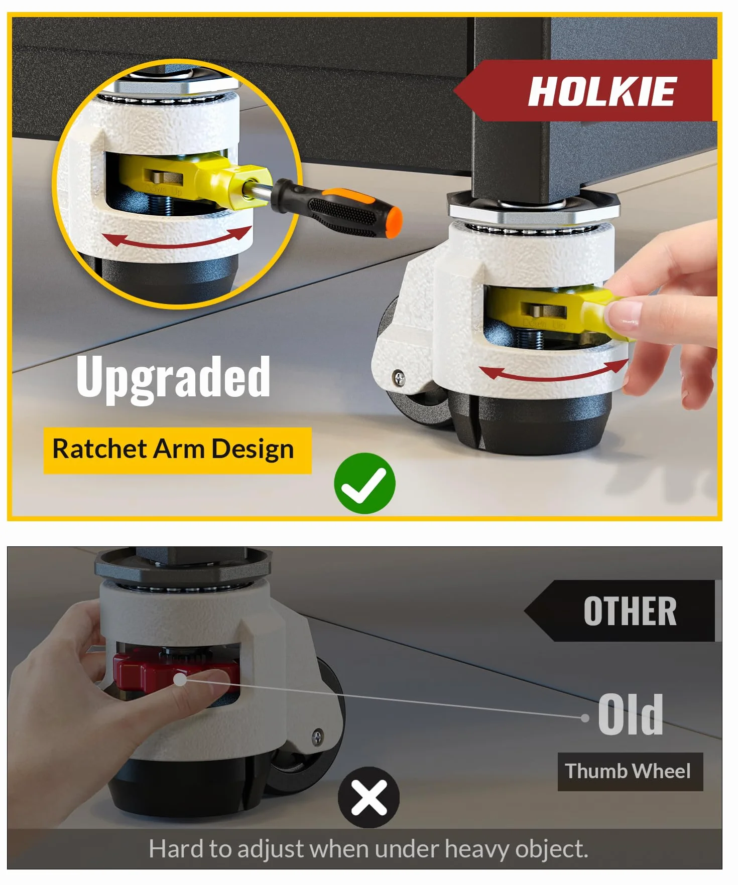 HOLKIE Rolki do dużych obciążeń, kółka skrętne opuszczane, M12 1/2", zestaw 4 sztuk