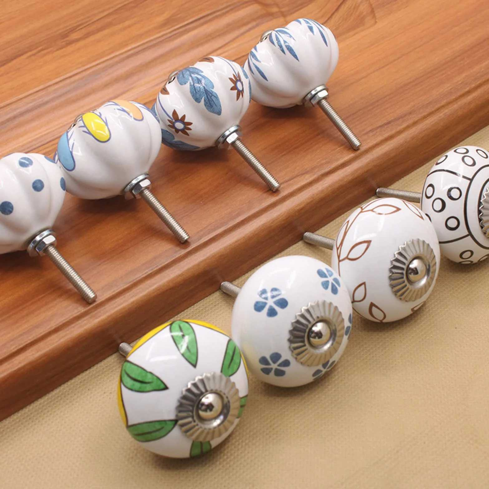 Uchwyty Meblowe Ceramiczny Pojedynczym Otworem Retro Styl Śródziemnomorski Klamka Typu C Liść Morwy 4 Szt