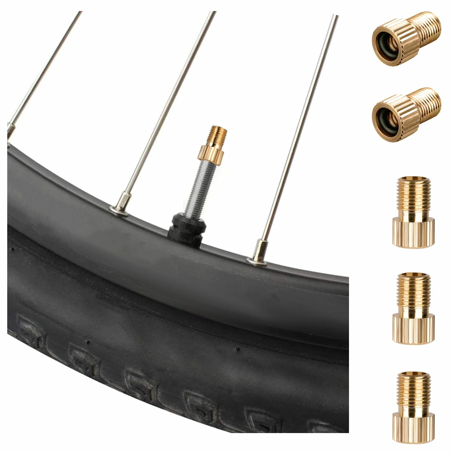 5 adapterów do wentyli rowerowych, wszystkie adaptery do wentyli rowerowych, z pierścieniem uszczelniającym, adapter do wentylu francuskiego, adapter do pompki rowerowej, pompki stojącej i pompki do